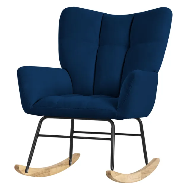 ECD Germany Fauteuil à Bascule Bleu Foncé Bouclette Bois