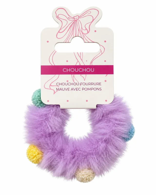 Stokomani chouchou fourrure mauve à pompons