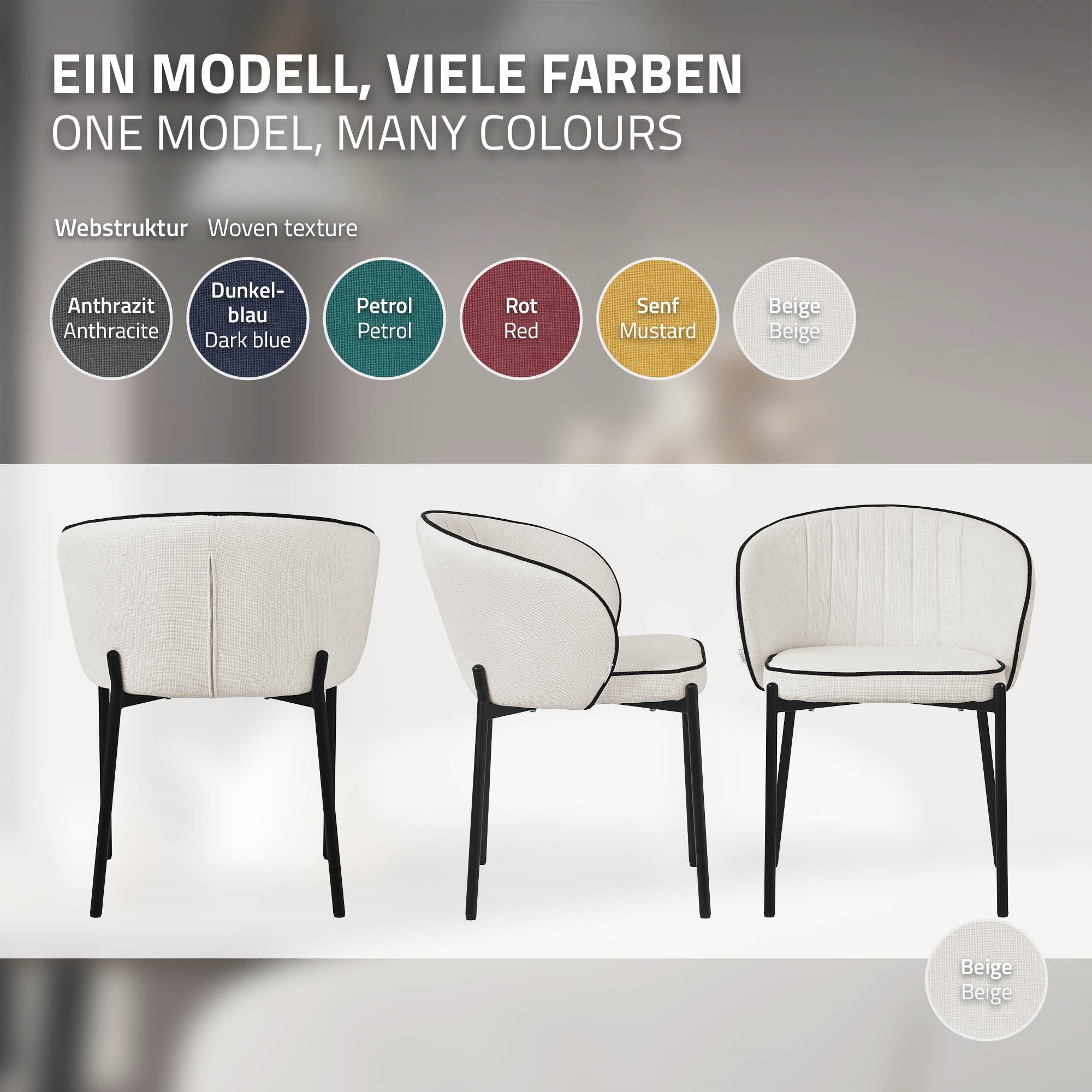 ECD Germany ML-Design Lot 2 chaises salle à manger beige
