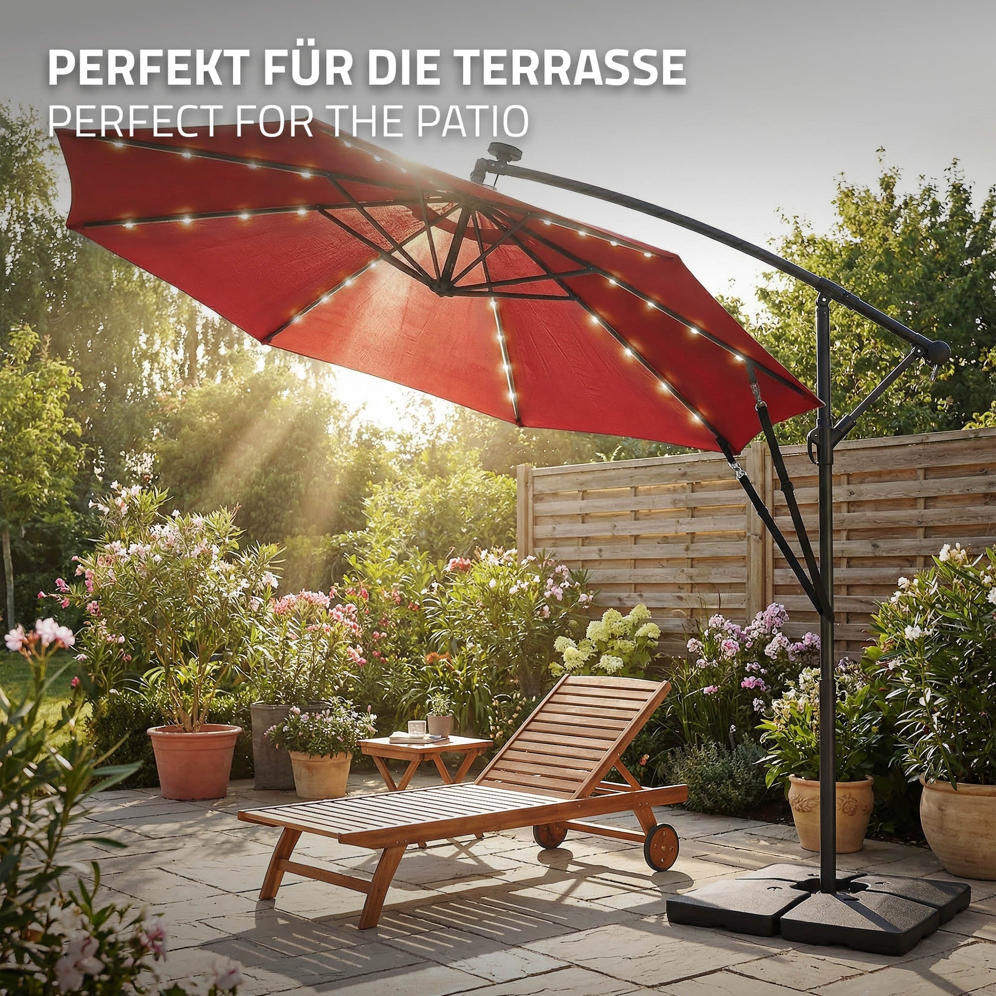 ECD Germany Garten parasol déporté Ø 300 cm rouge LED solaire