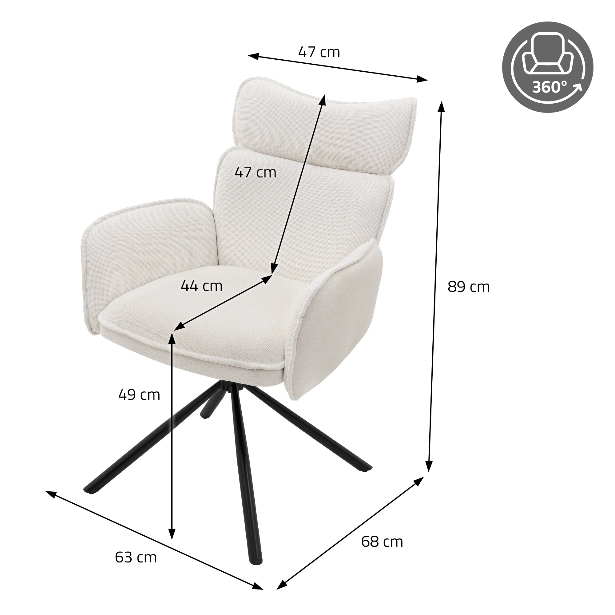 ECD Germany Möbel chaise pivotante beige lot 2 tissu 120 kg