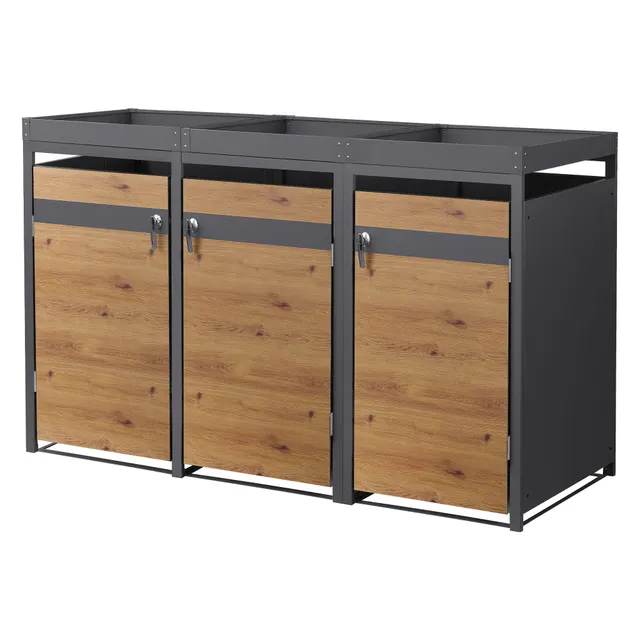 ECD Germany Garten cache poubelle 3x240L chêne toit plantes acier