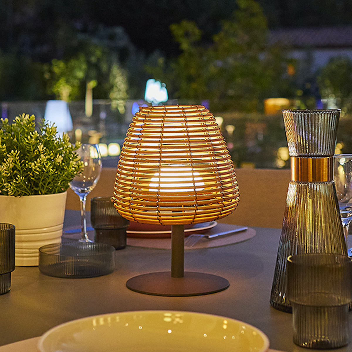 Red Deco Boheme lot 4 lampes sans fil rotin H25 cm