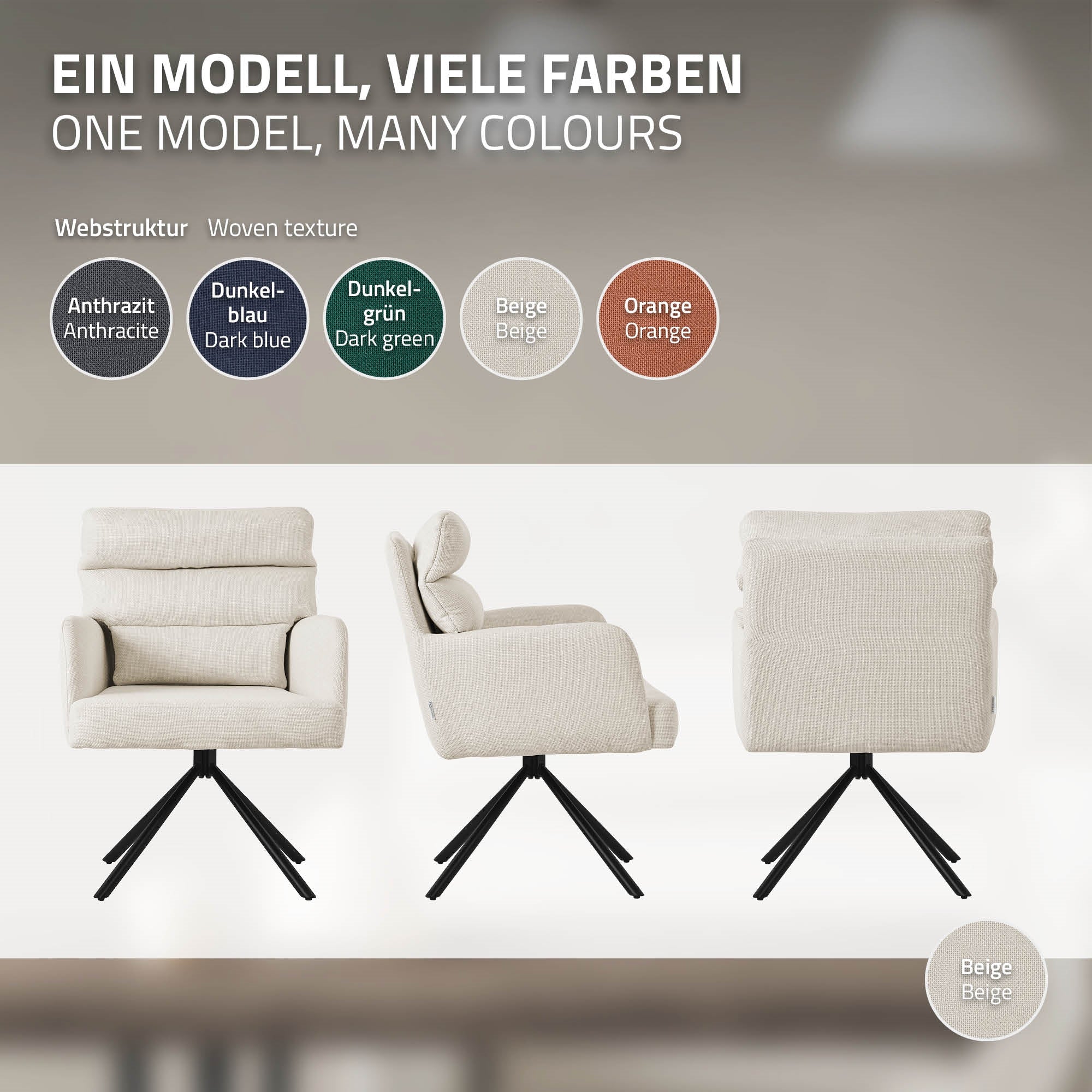 ECD Germany Möbel chaise salle à manger beige pivotante