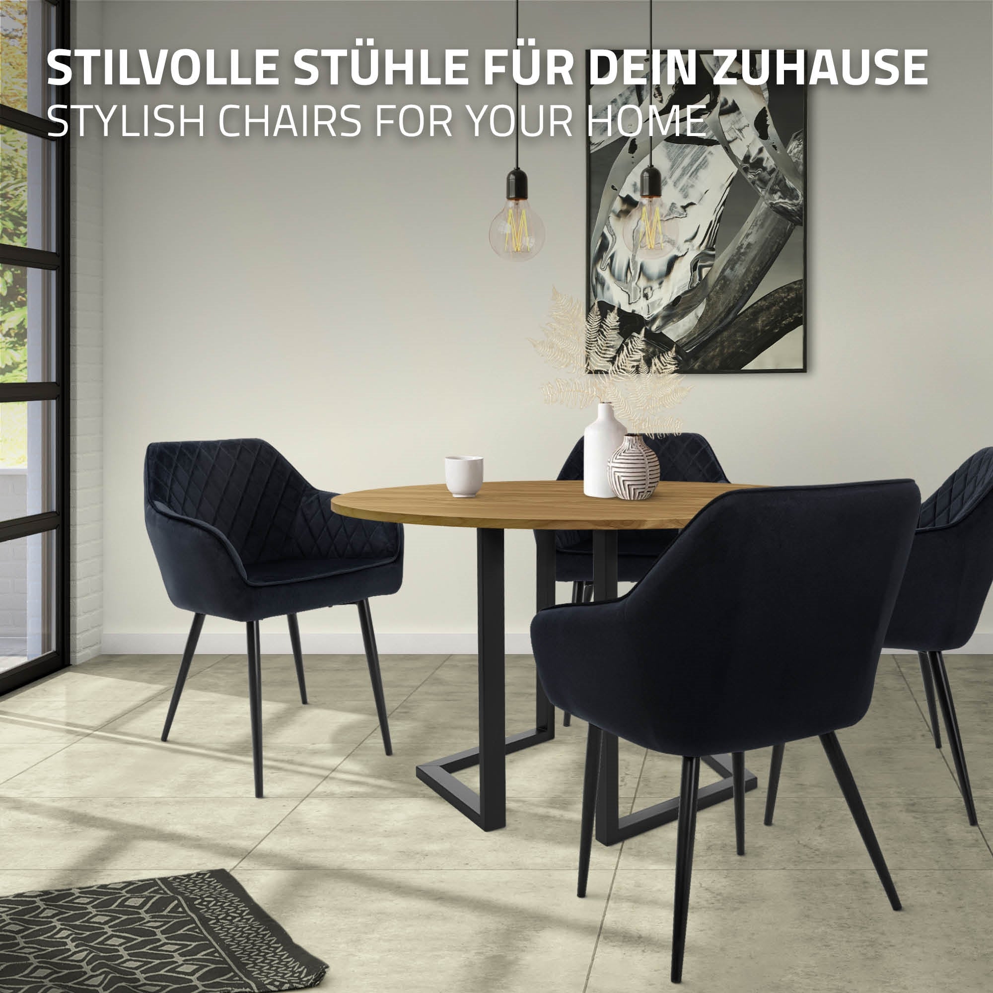 ECD Germany Möbel chaise velours noir losange x2 B-Ware