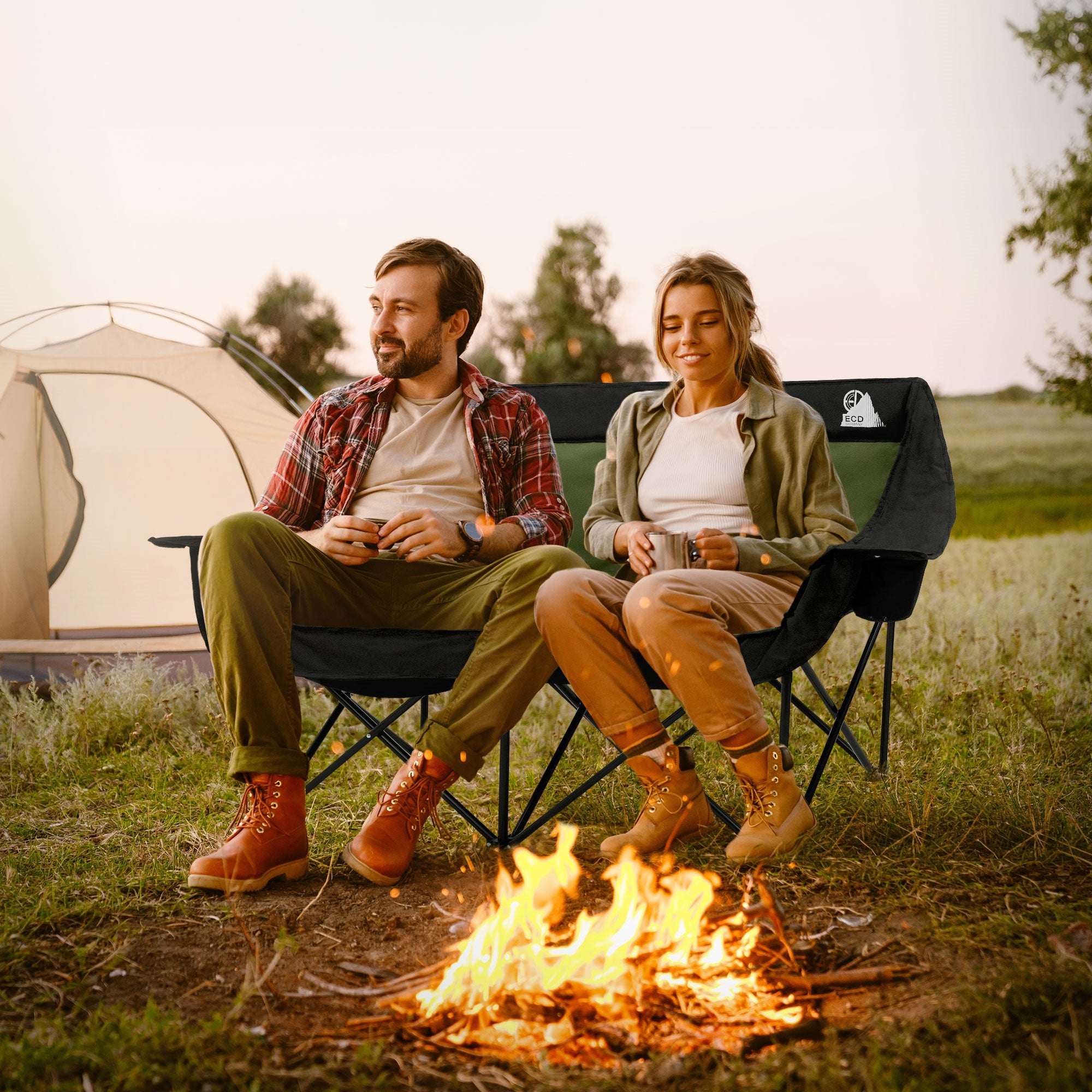 ECD Germany chaise camping double pliante kaki 2 places 200 kg