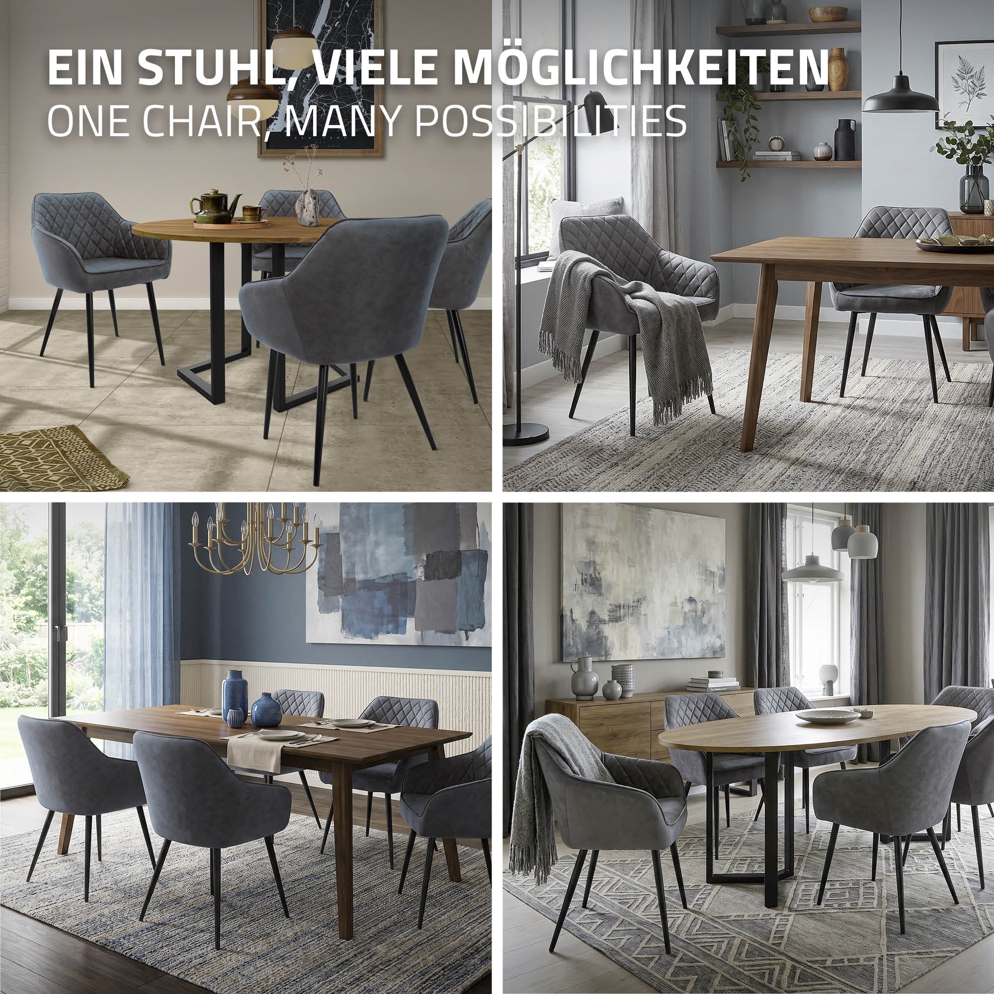 ECD Germany Möbel ML-Design chaise salle à manger anthracite lot de 2