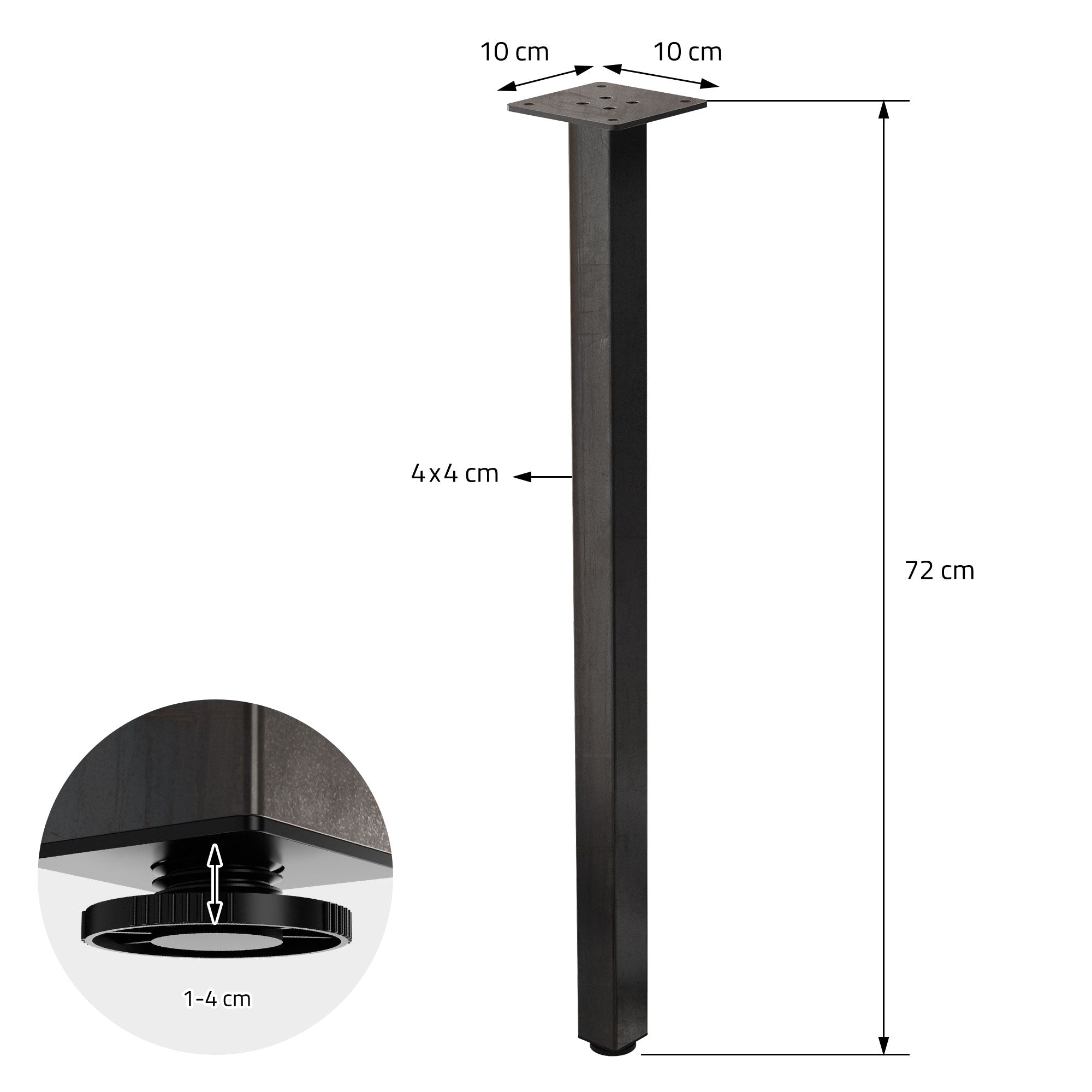 Pieds table acier I-Design 72 cm noir industriel lot 4