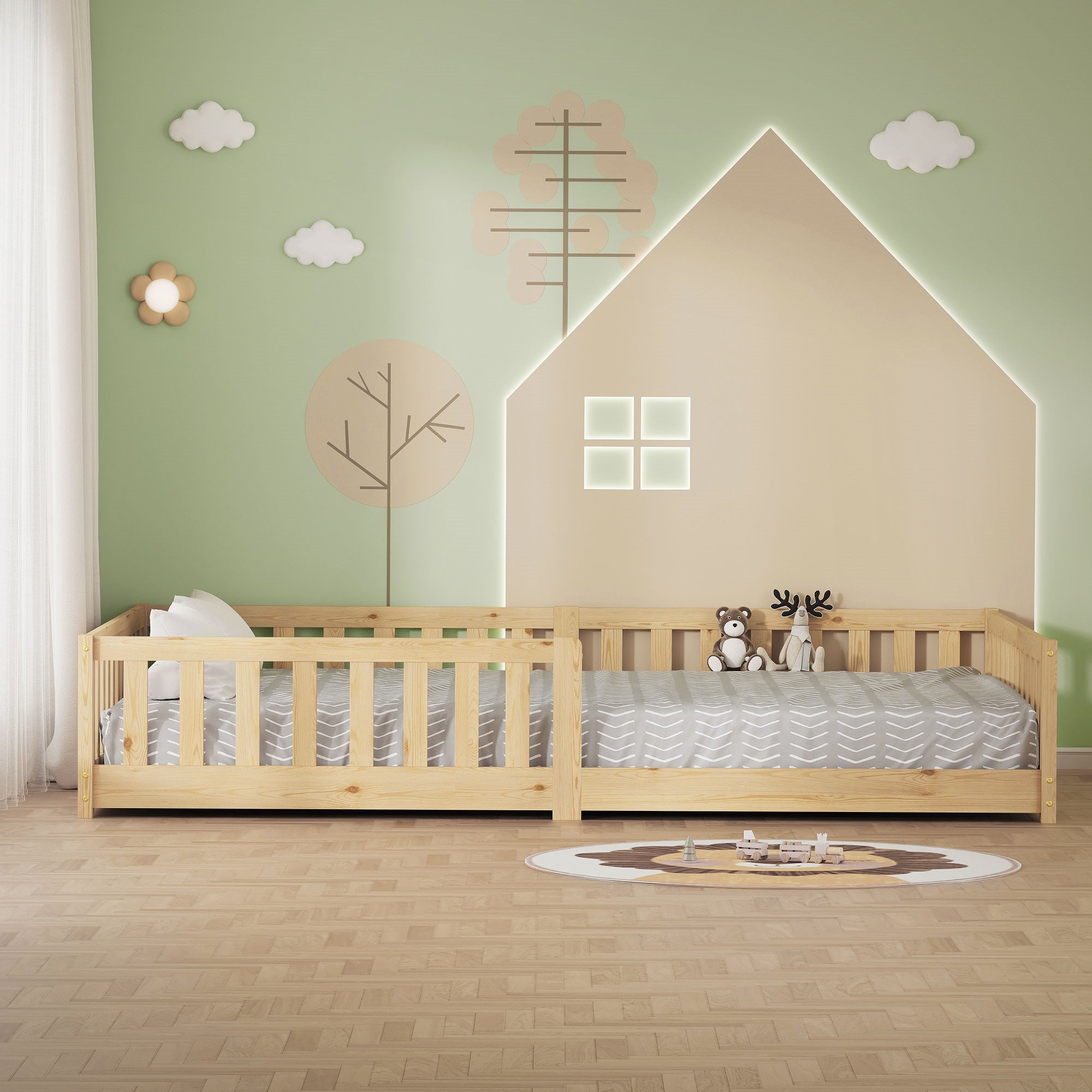 ECD Germany ML-Design lit enfant pin naturel 140x200 cm avec sommier