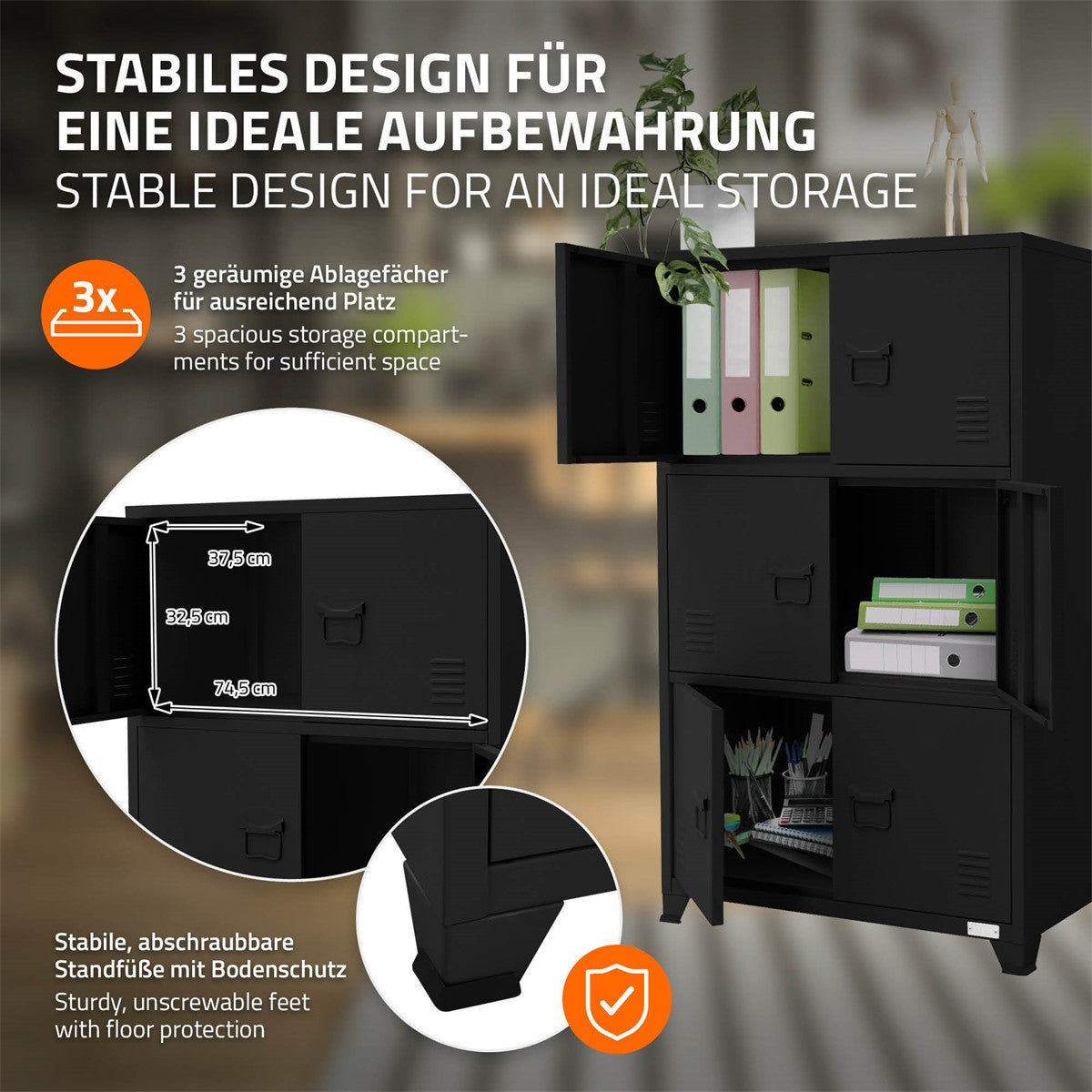 ECD Germany Werkstatt armoire bureau acier anthracite 75x40x120 cm