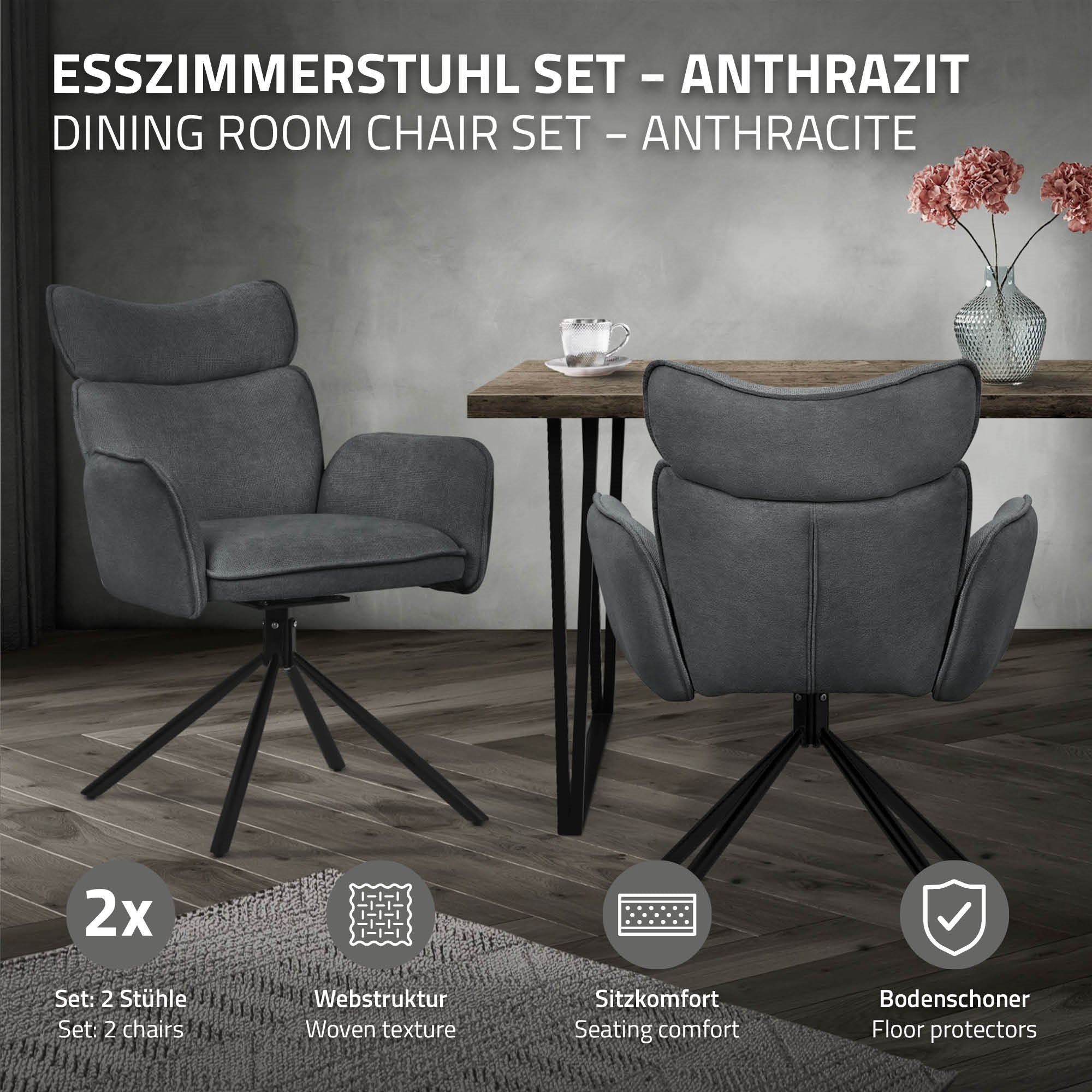 ECD Germany chaise salle à manger pivotante anthracite lot 2