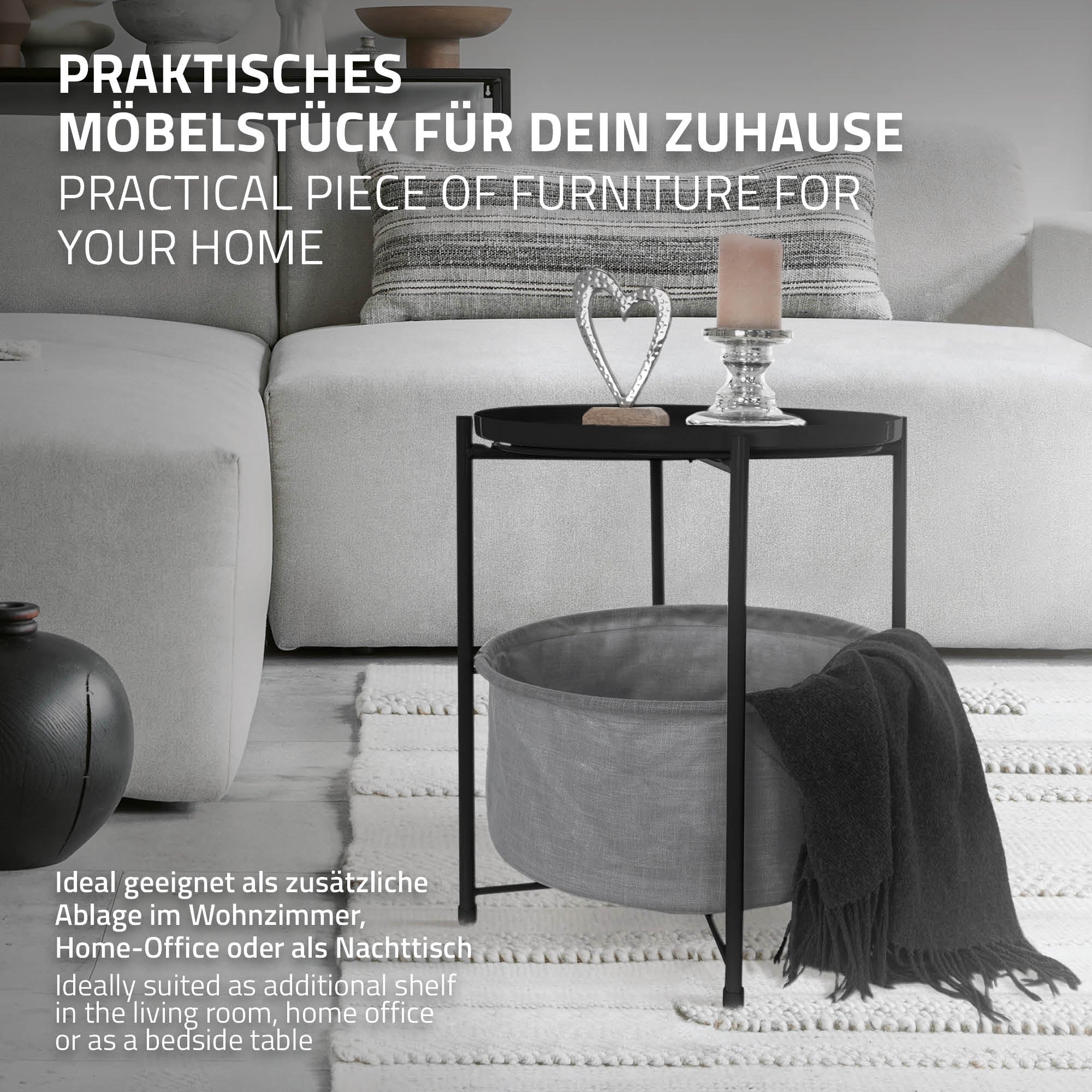 ECD Germany Möbel table d’appoint ronde grise 45,5 cm