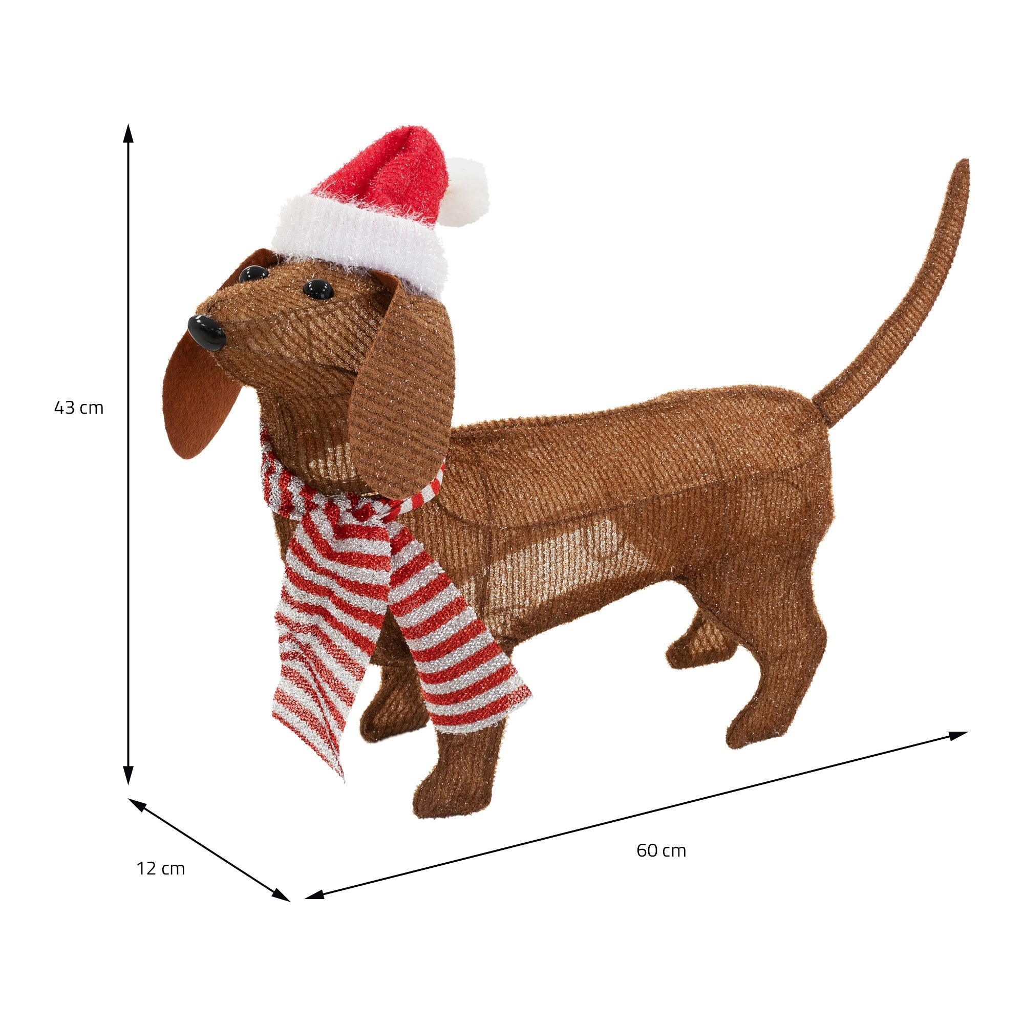 ECD Germany teckel LED Noël bonnet écharpe 60 cm à piles