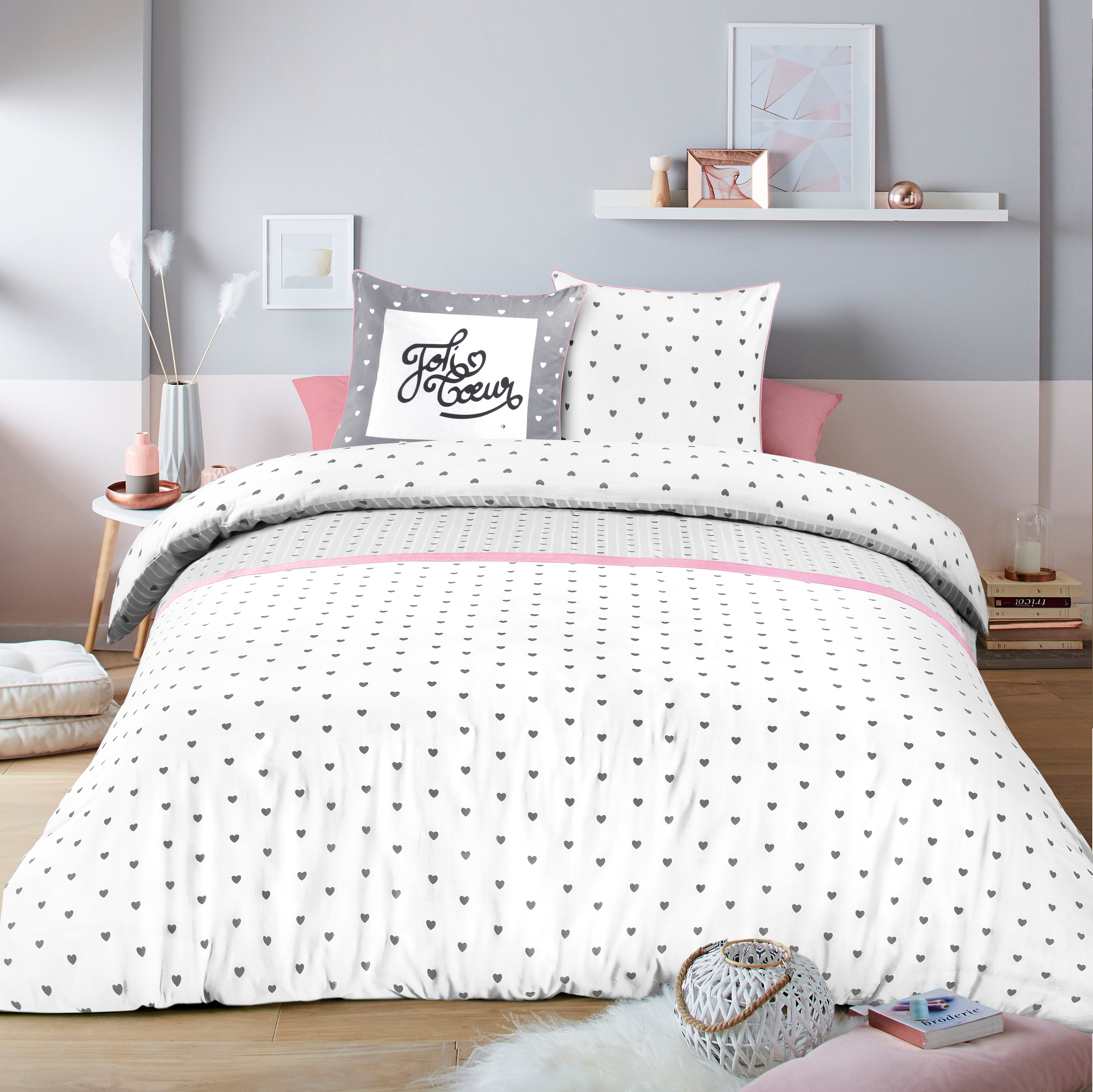 Stokomani Maison Parure housse couette 260x240 gris 3 pièces