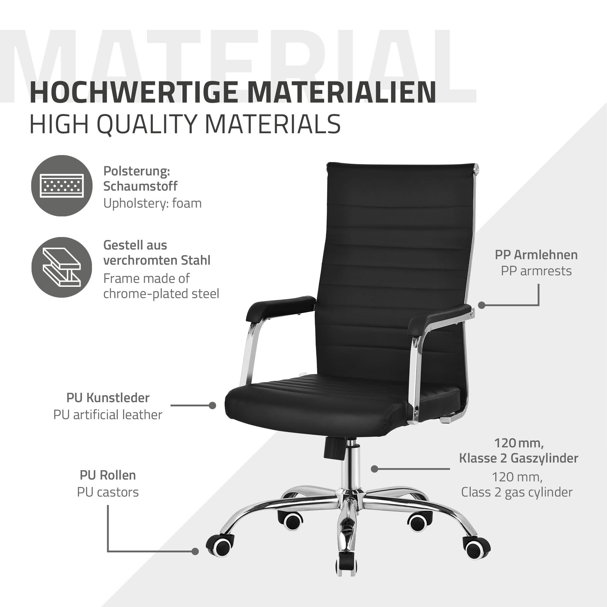 ECD Germany ML-Design chaise bureau noire accoudoirs B-Ware