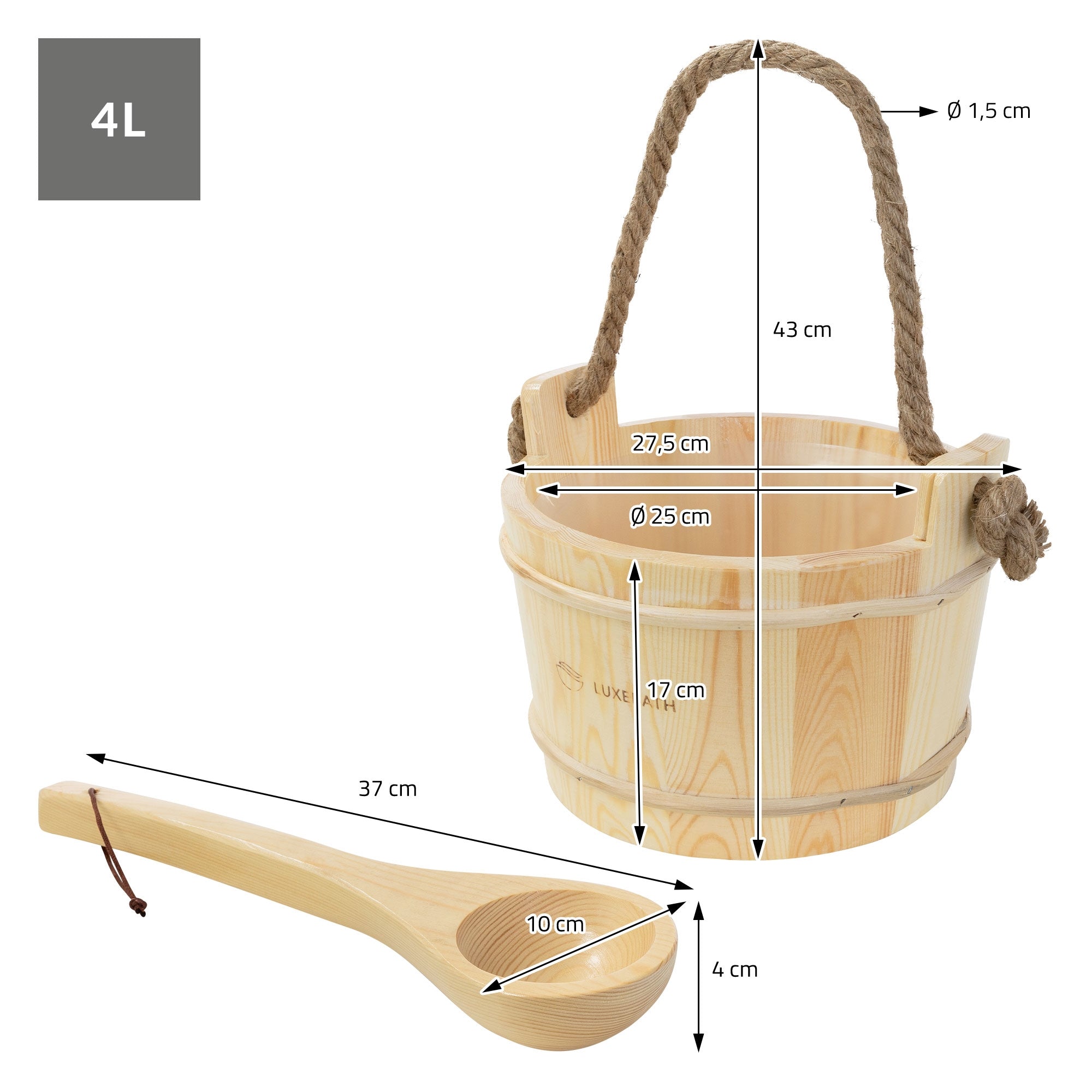 LuxeBath Haus Wohnen kit sauna seau 4L pin 2 pièces