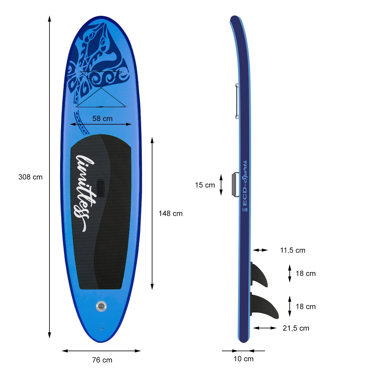 ECD Germany Limitless paddle gonflable 308x76 bleu PVC