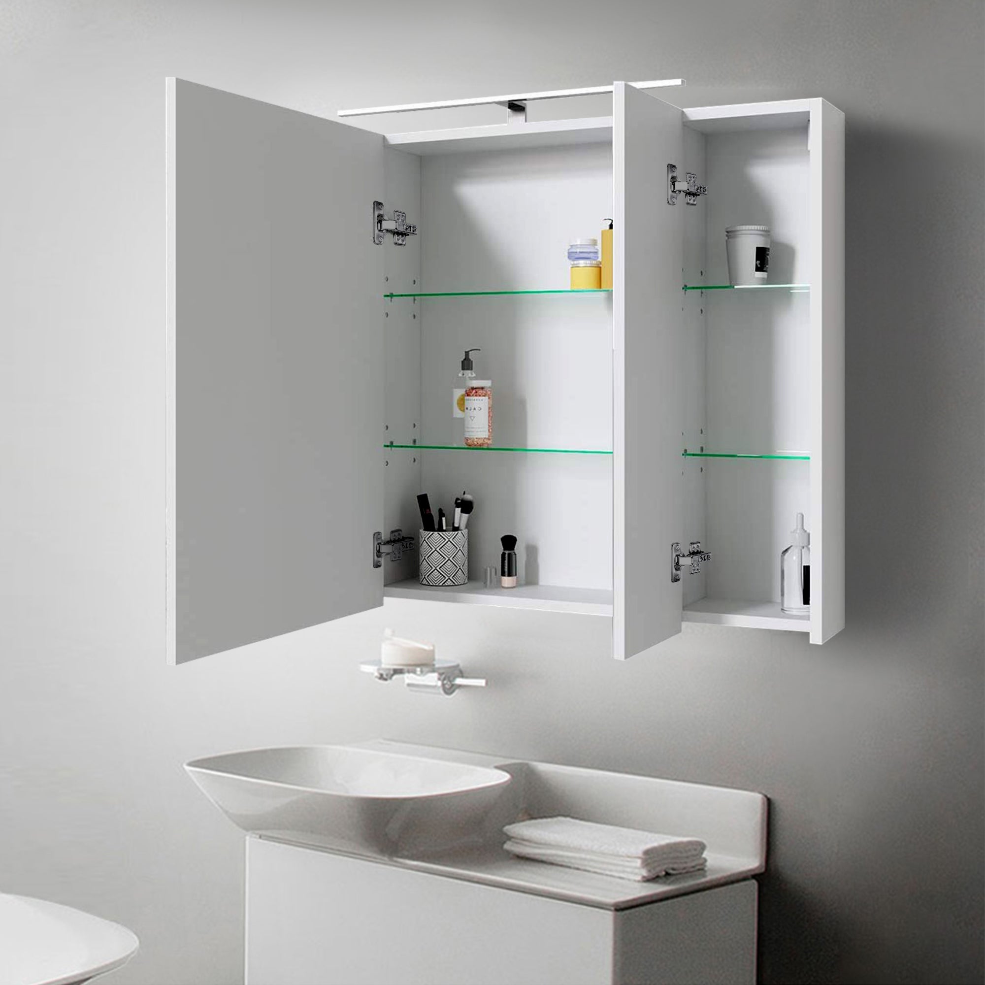 ML-Design armoire miroir LED 3 portes blanche 90,4x72x15