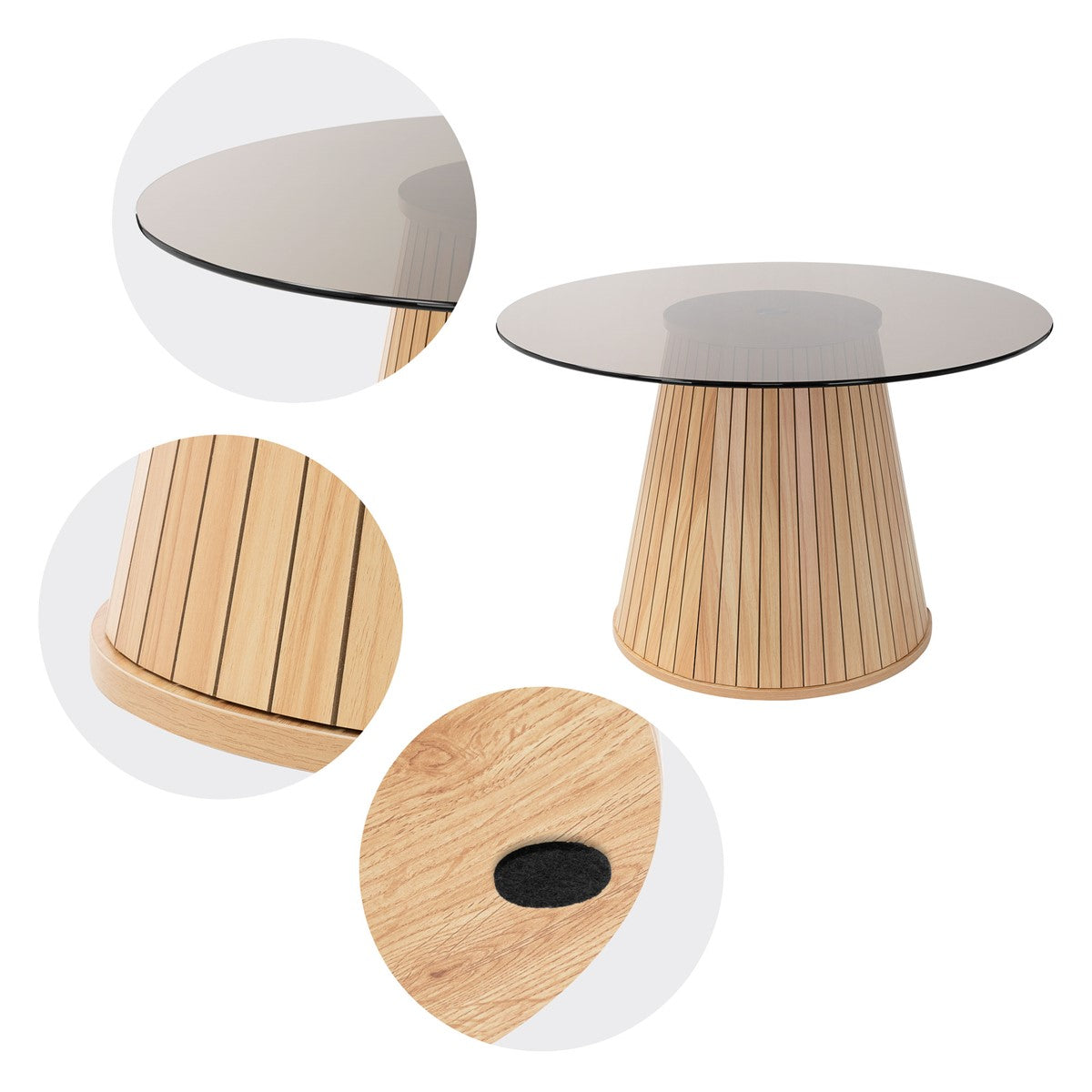 ECD Germany Möbel Table basse ronde verre 80 cm marron