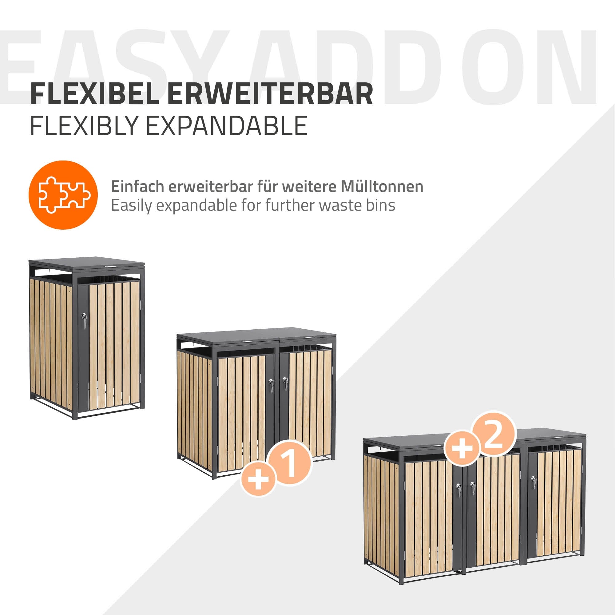ECD Germany Garten Cache-poubelle 240L Mélèze Acier 1er