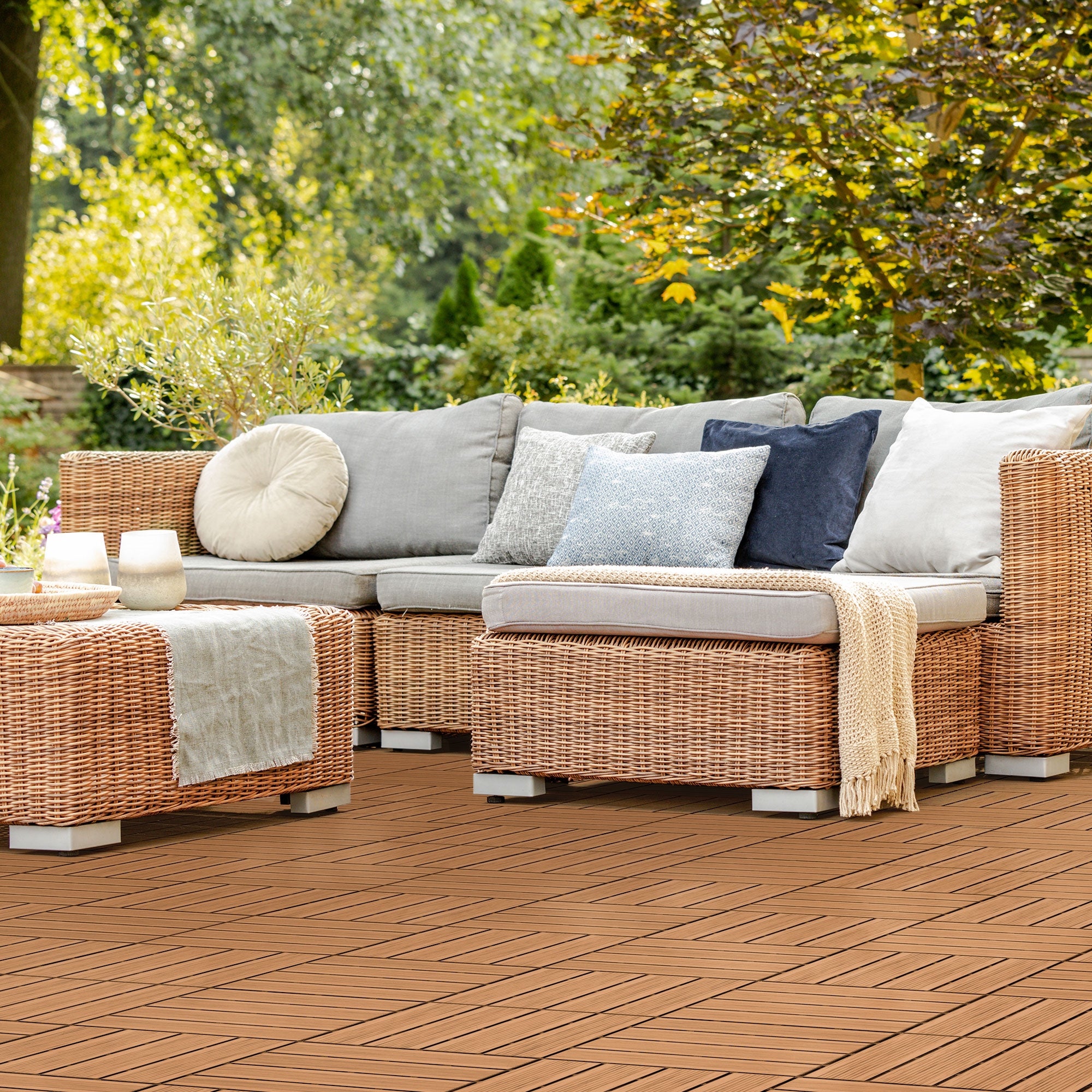ECD Germany 30x30 cm lot 11 dalle terrasse marron clair WPC 1 m²