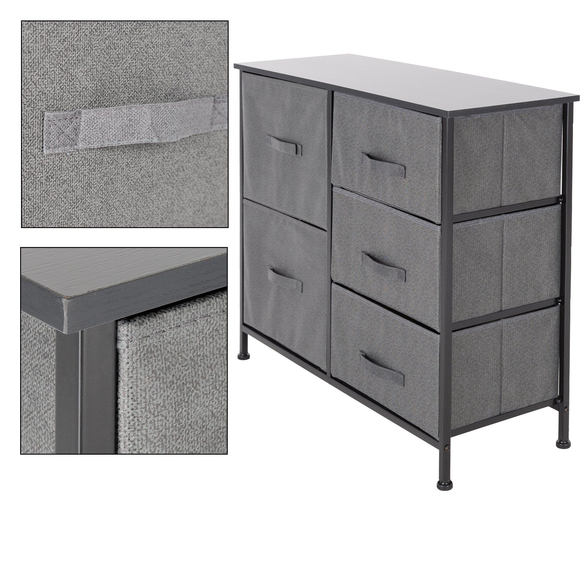 ECD Germany commode 5 tiroirs noire 80x30x70 cm MDF tissu