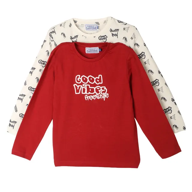 Stokomani Mode lot 2 tee-shirts enfant rouge coton 08A