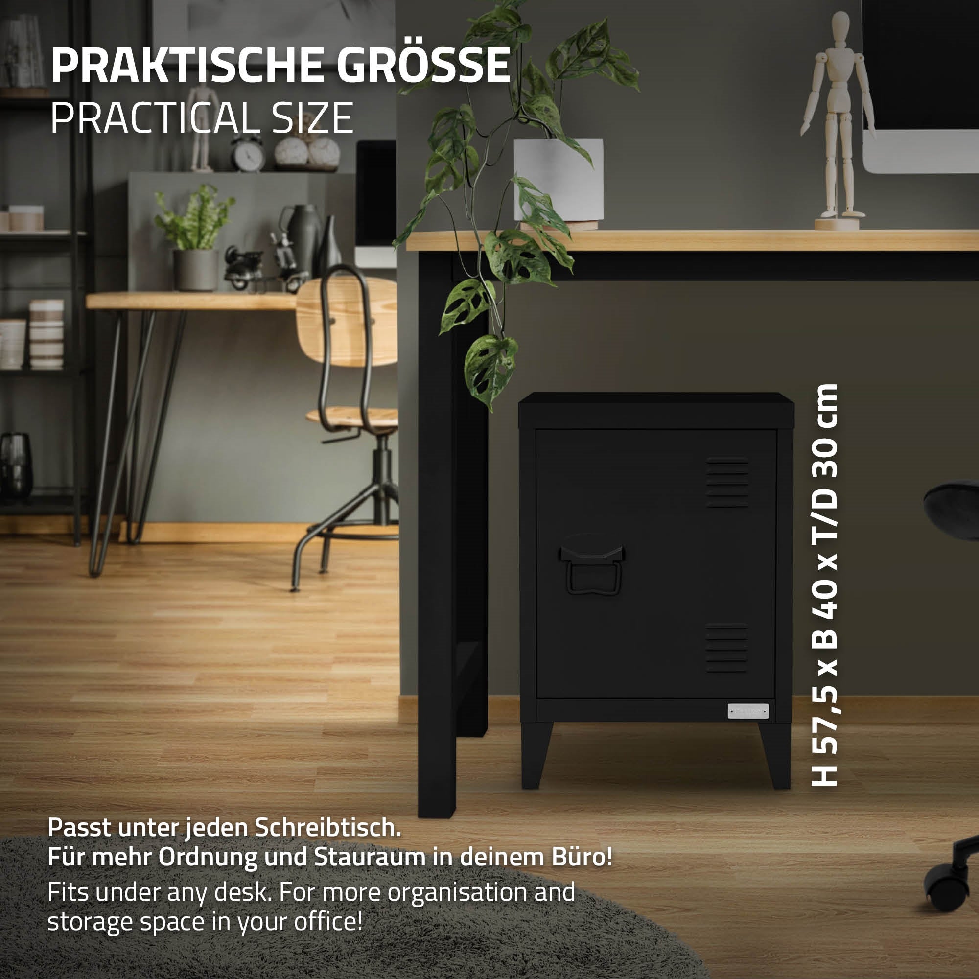 ECD Germany Werkstatt armoire bureau acier noir 40x30x57,5 cm