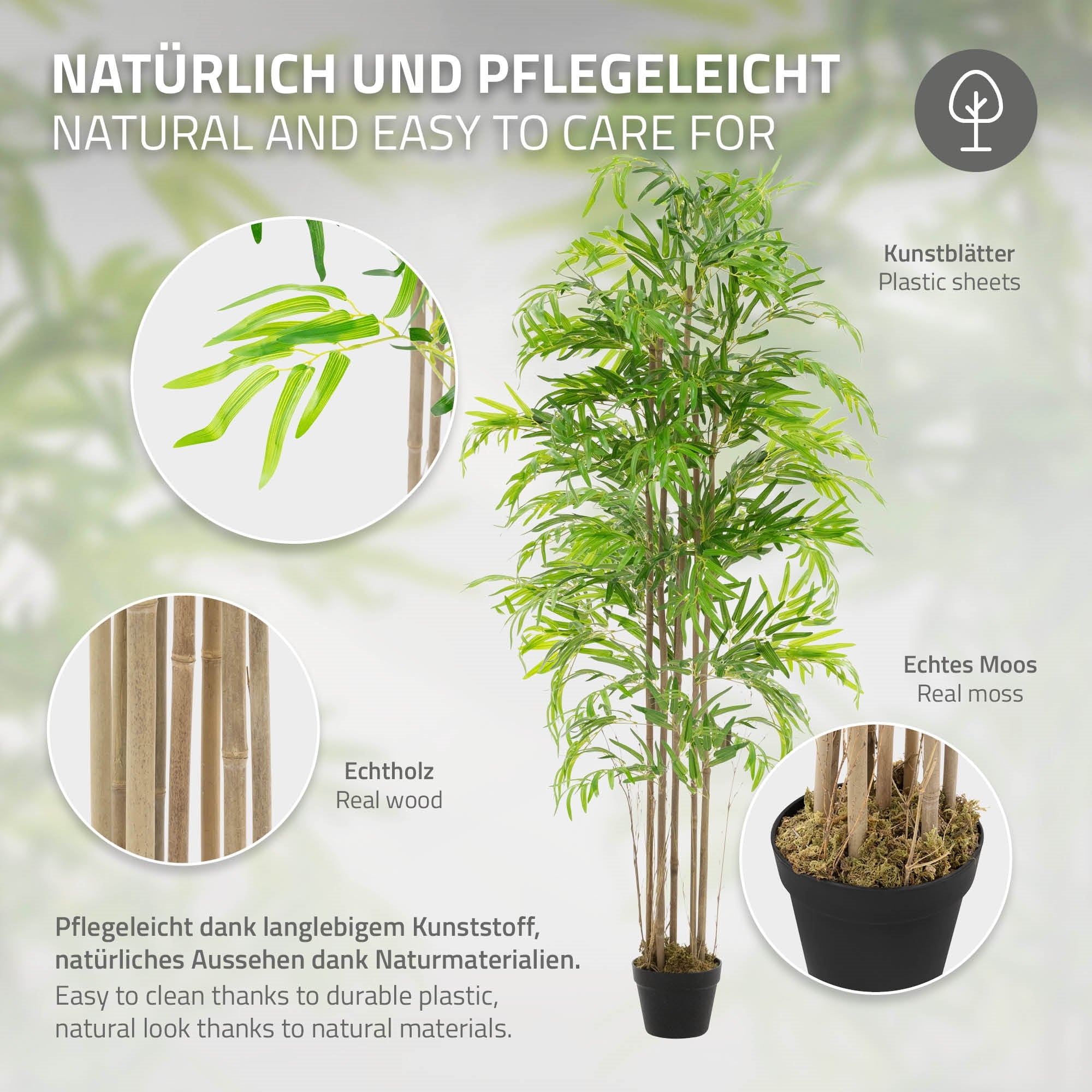 ECD Germany Haus & Wohnen ML-Design bambou artificiel 210 cm troncs naturels