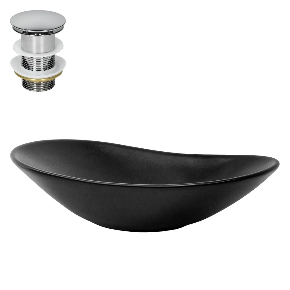 ECD Germany Sanitär LuxeBath vasque noir 63x36 + bonde chromé