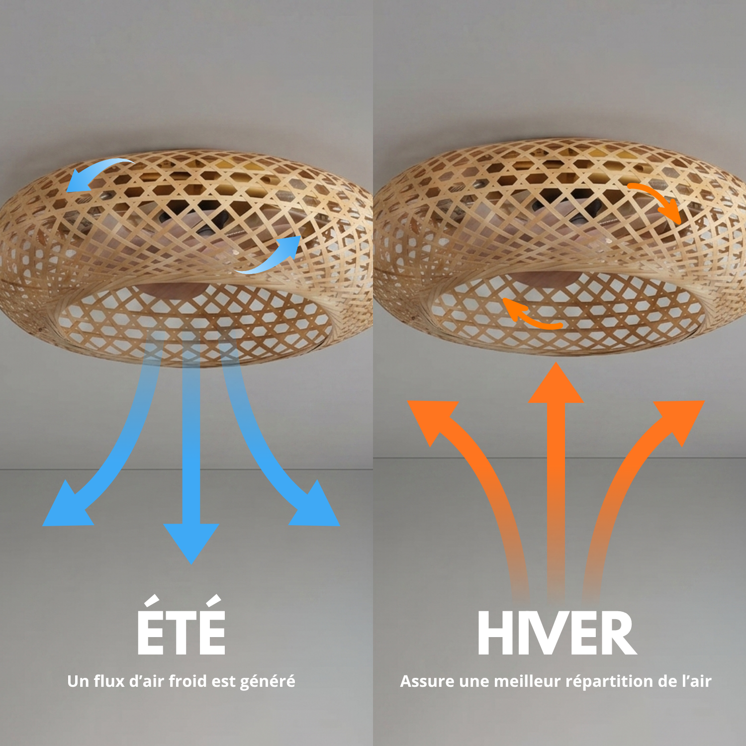 Red Deco Solvia ventilateur plafond 48cm rotin 3 E27