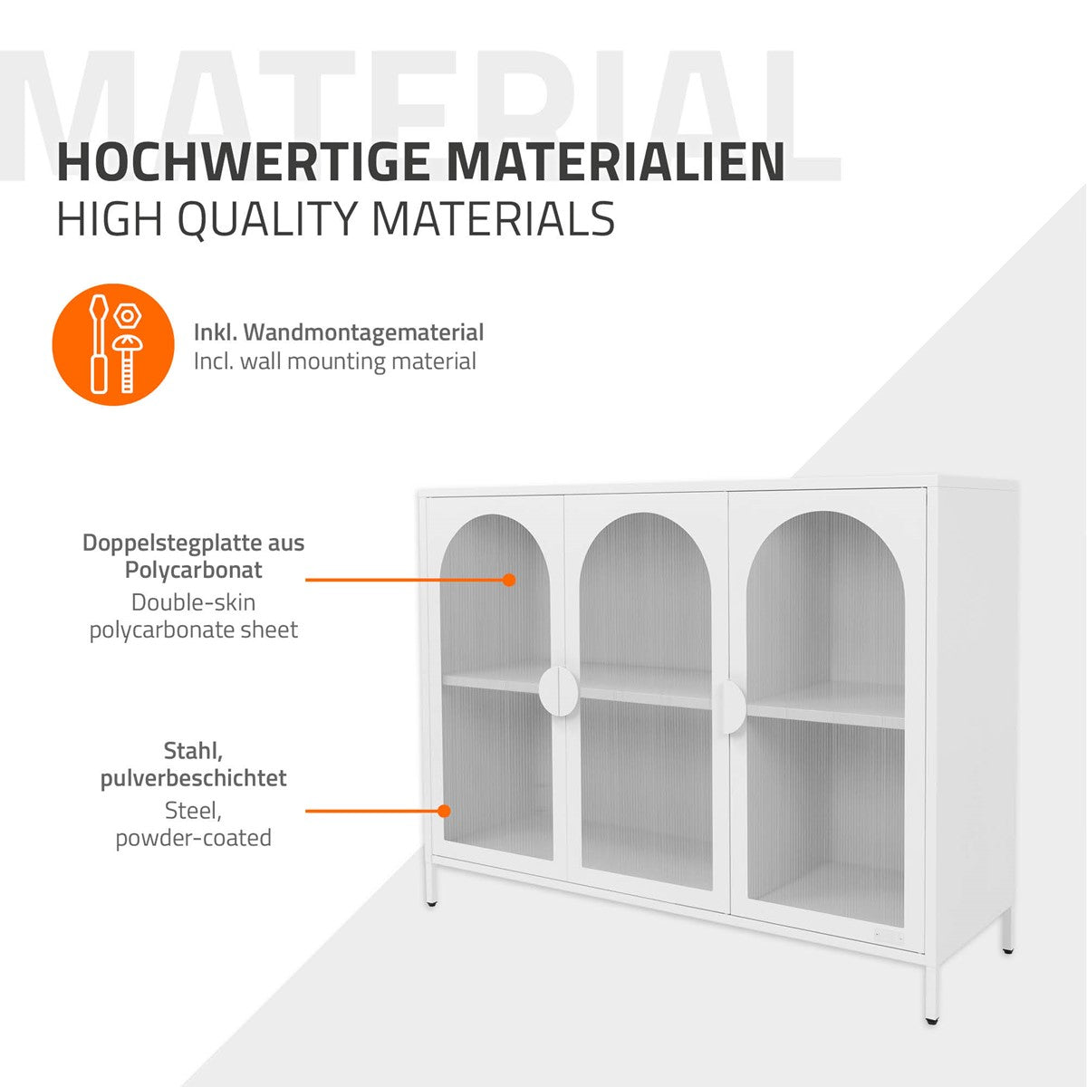 ECD Germany Möbel Vitrine 120x93x40 cm Blanc 4 Casiers Acier