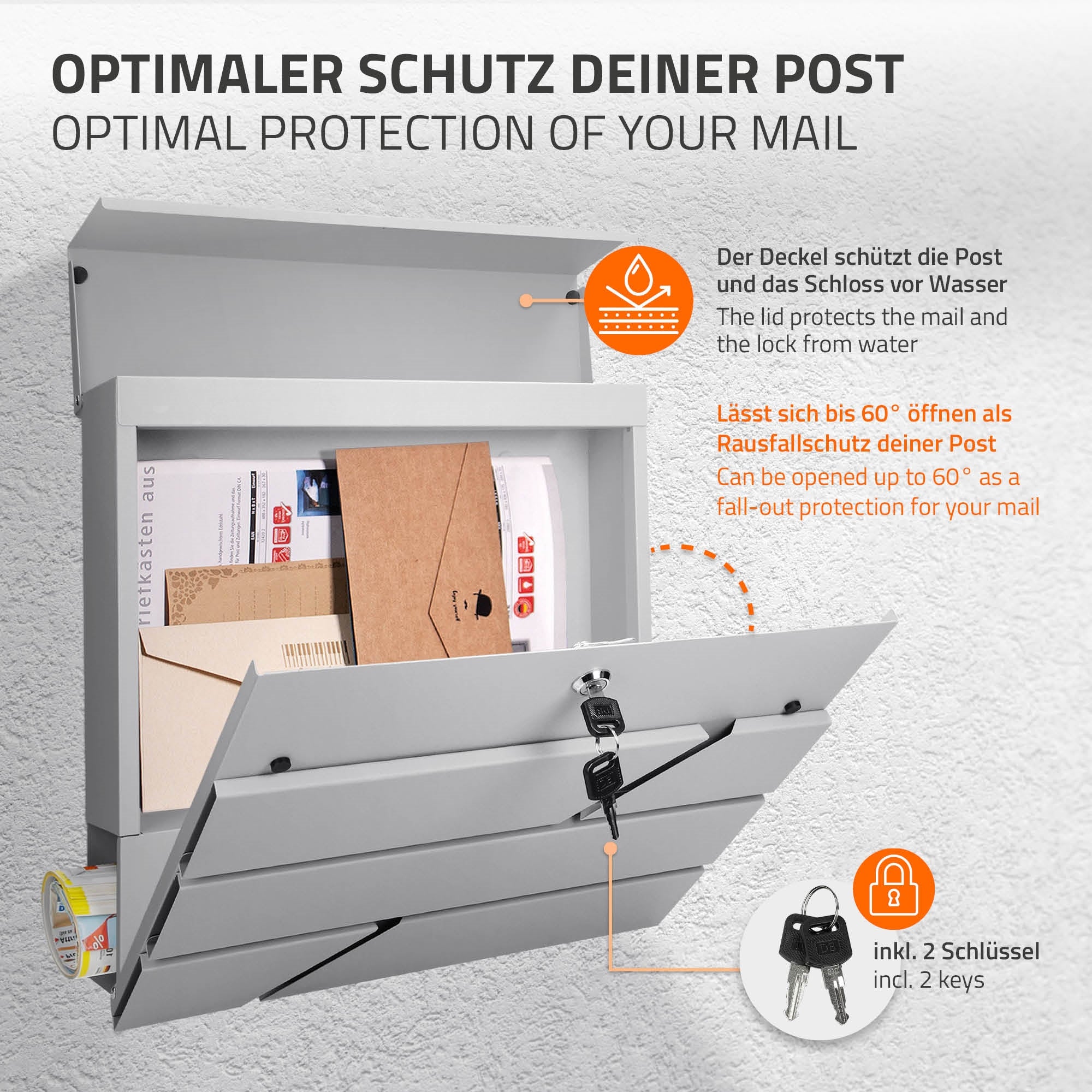 ECD Germany Bauen & Renovieren boîte aux lettres gris clair 37x11x37 cm