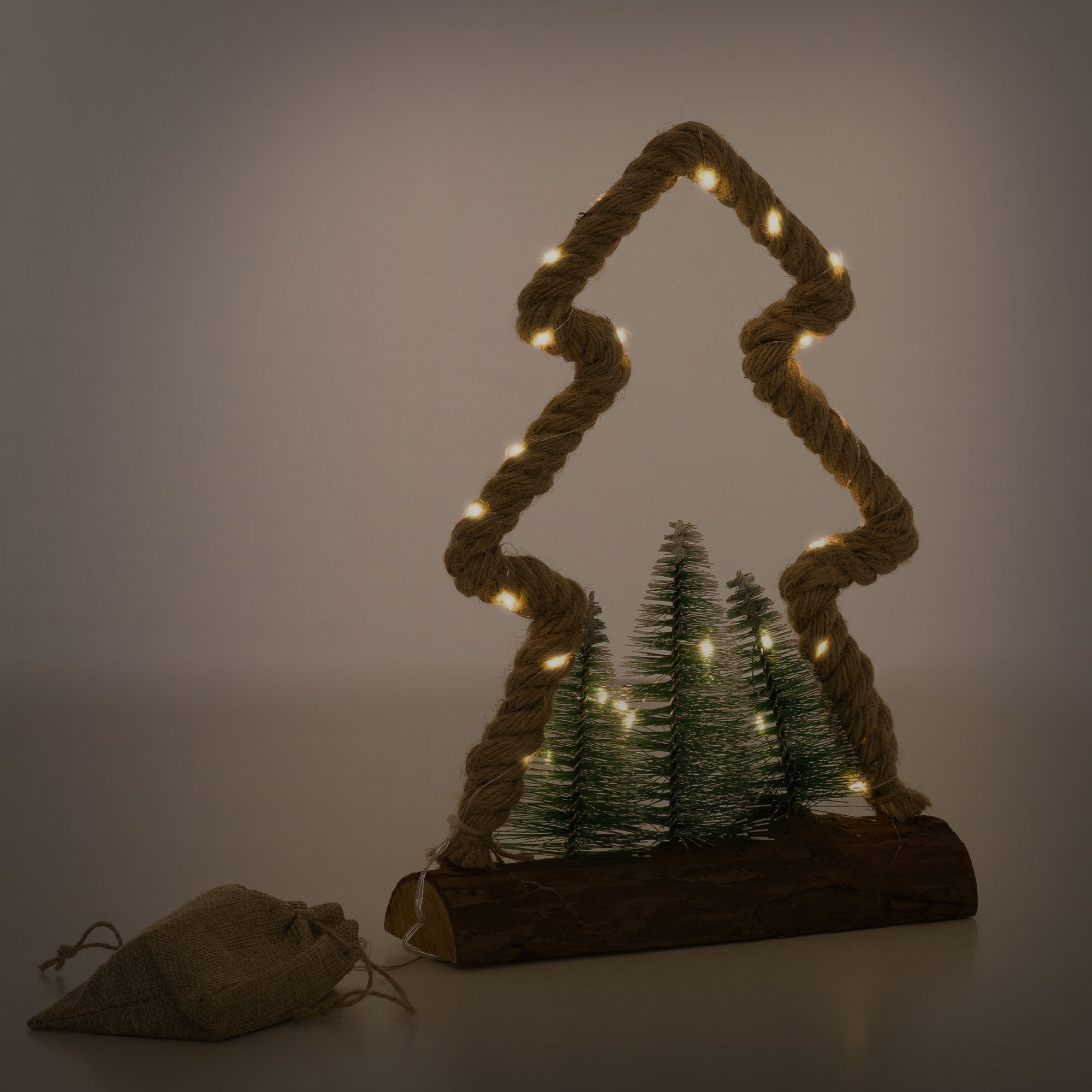 ECD Germany Haus sapin LED jute 30cm blanc chaud minuteur