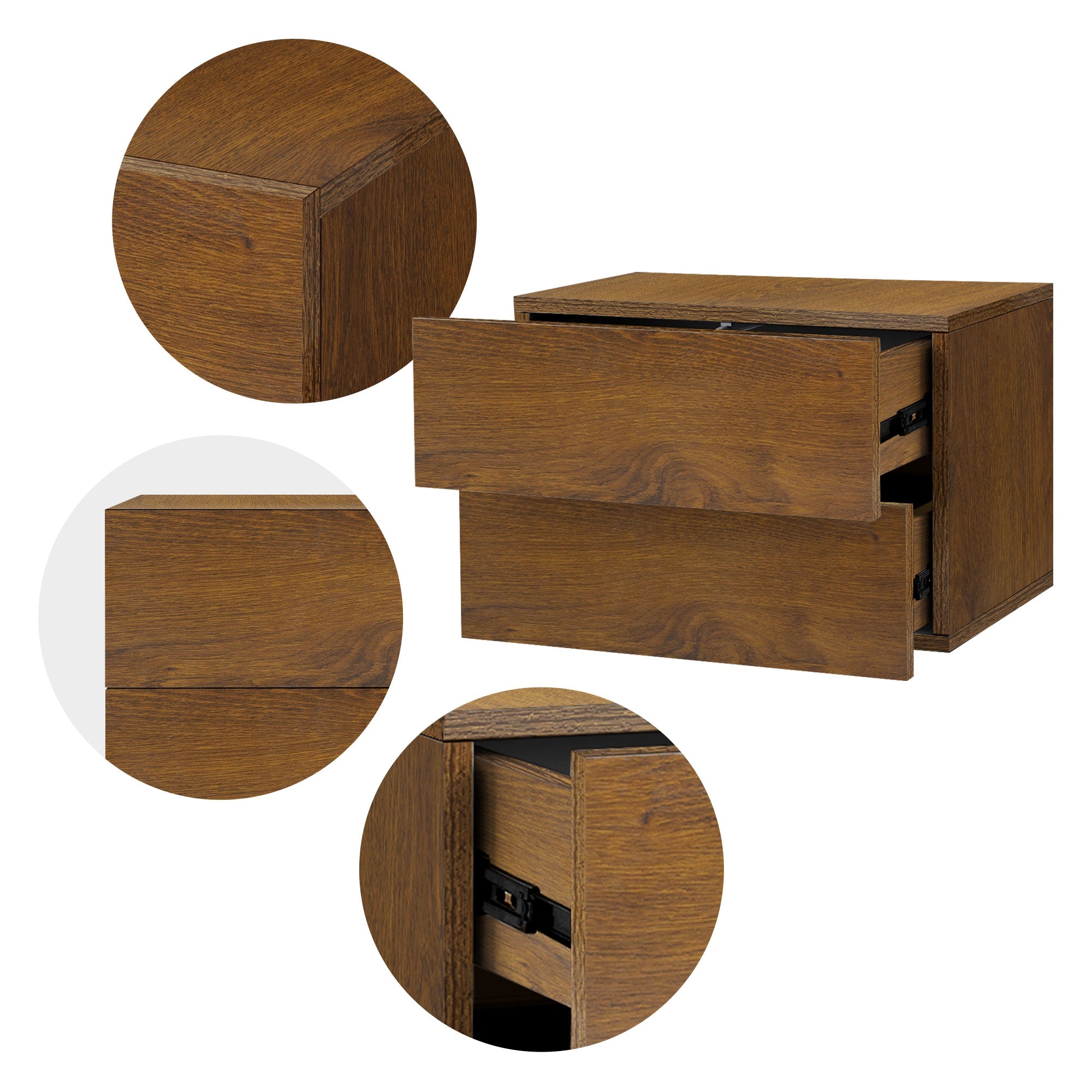 ECD Germany Möbel chevet suspendu 2 tiroirs noyer 42x29x30 cm