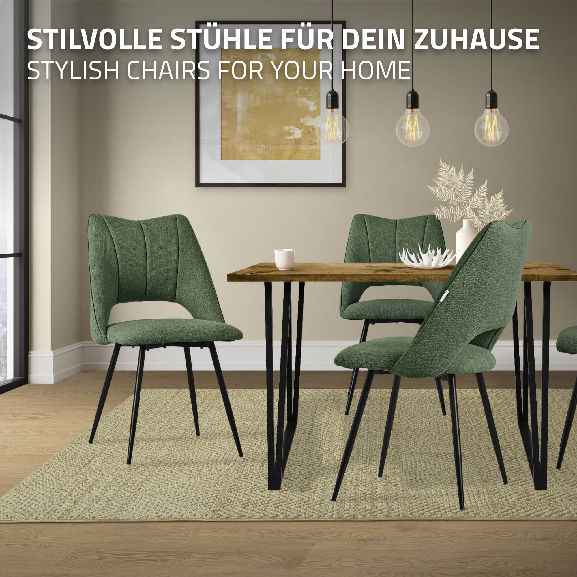 ECD Germany ML-Design chaise rembourrée verte lot de 2