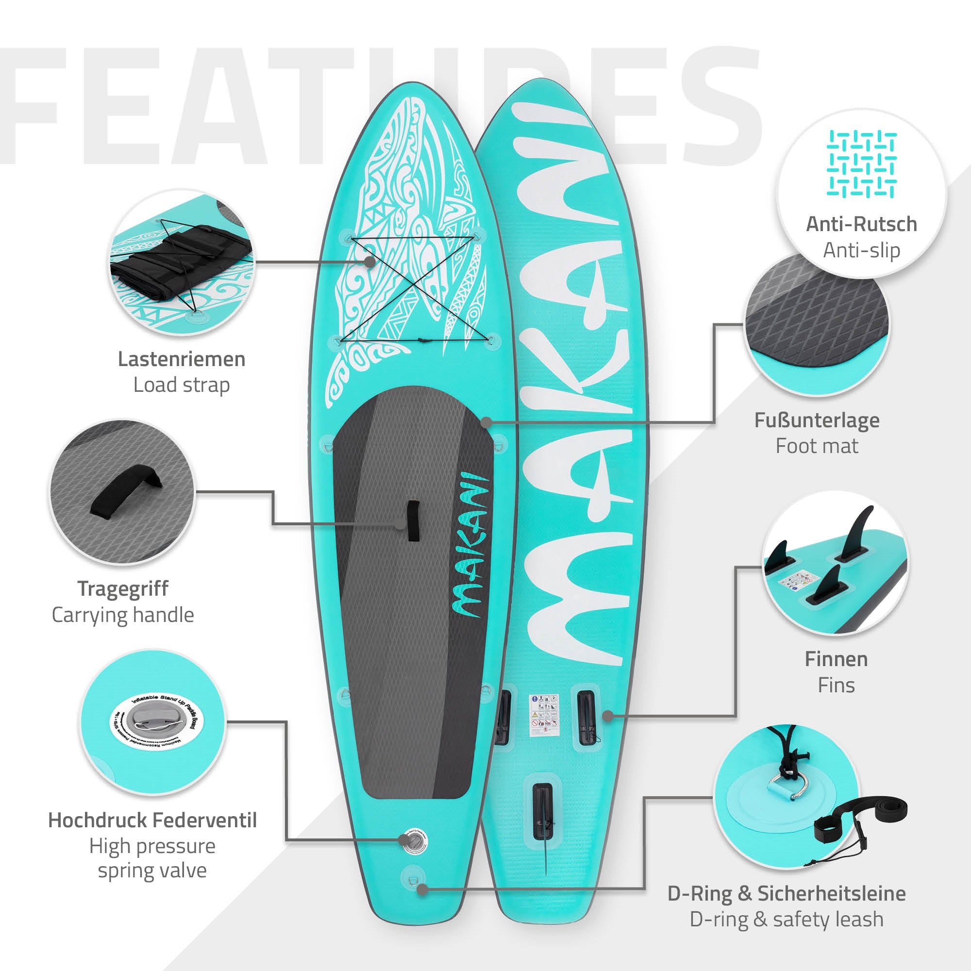 ECD Germany Makani 320 paddle gonflable turquoise 320x80x15