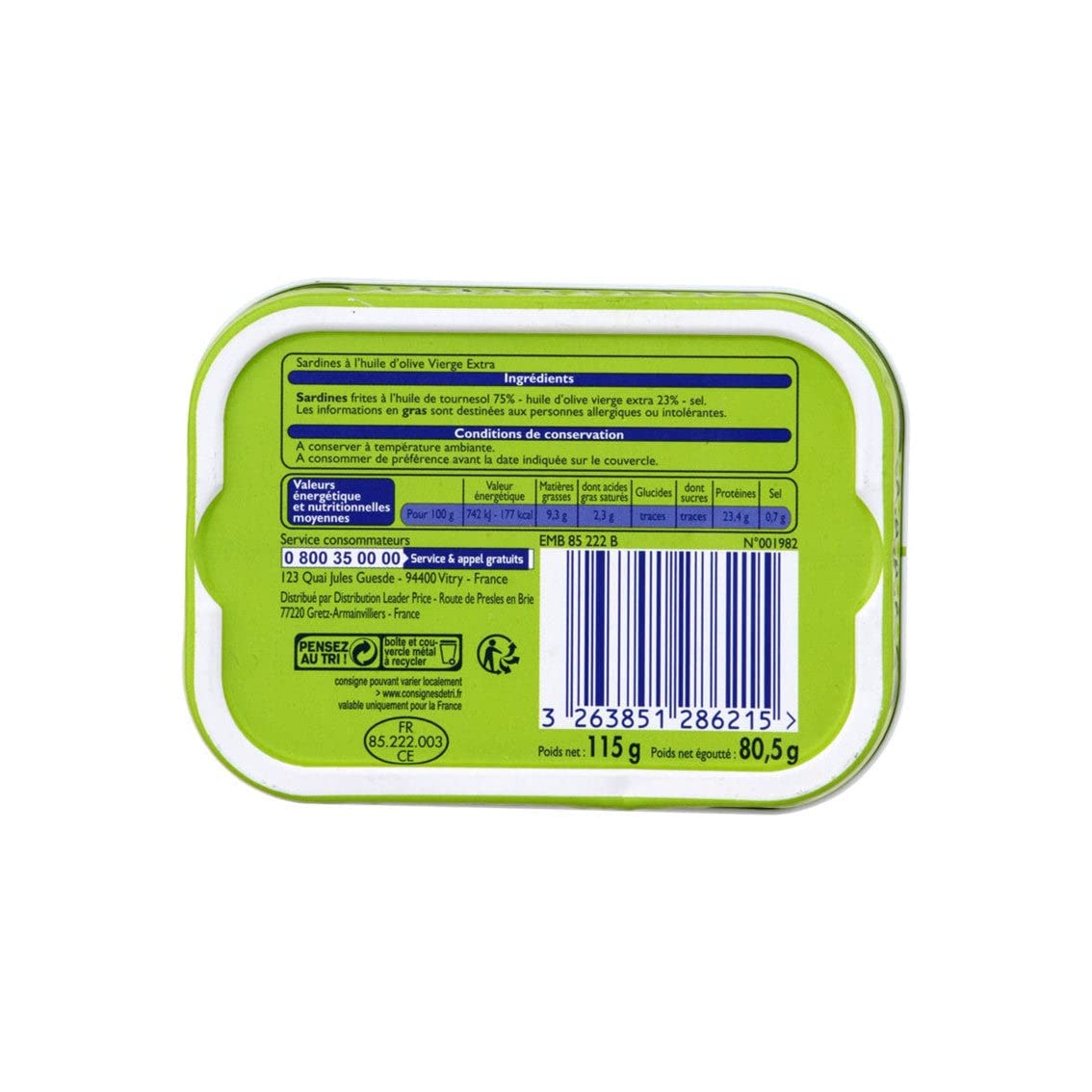 Leader Price Sardines à l'huile d'olive conserve 80,5g