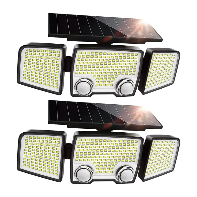 Red Deco Raylite Lot 2 Spots Solaires 3 Têtes Détecteur Jardin