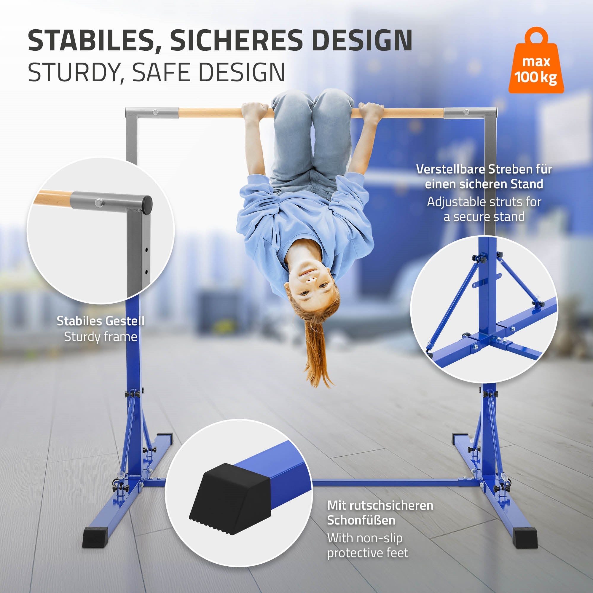 ECD Germany Kinder barre gymnastique bleue pliable 95-150 cm