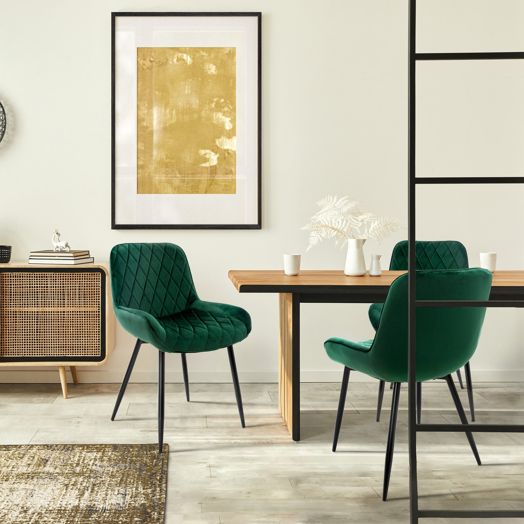 ECD Germany Möbel chaise salle à manger vert foncé velours lot 2