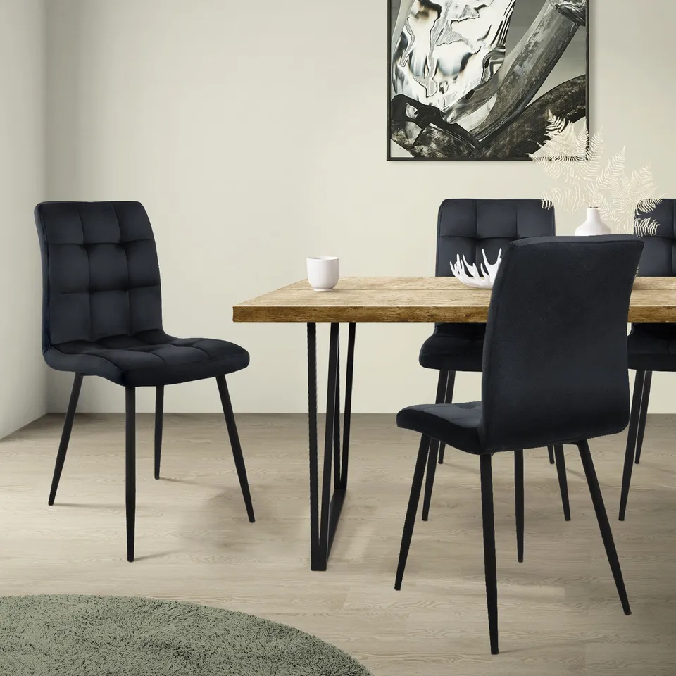 ECD Germany Möbel lot 4 chaises velours noir pieds métal