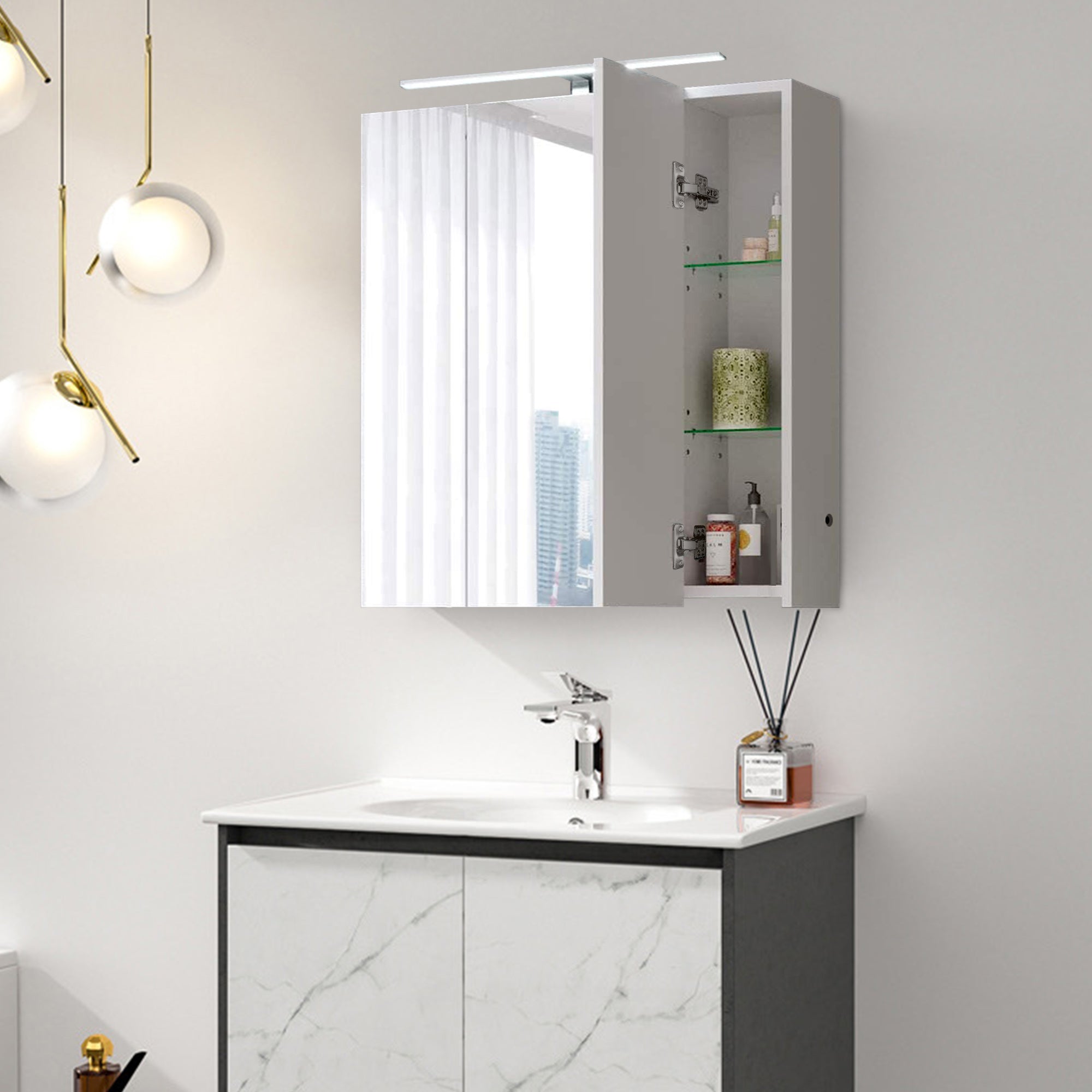 ECD Germany ML-Design armoire miroir LED blanc 72 cm prise