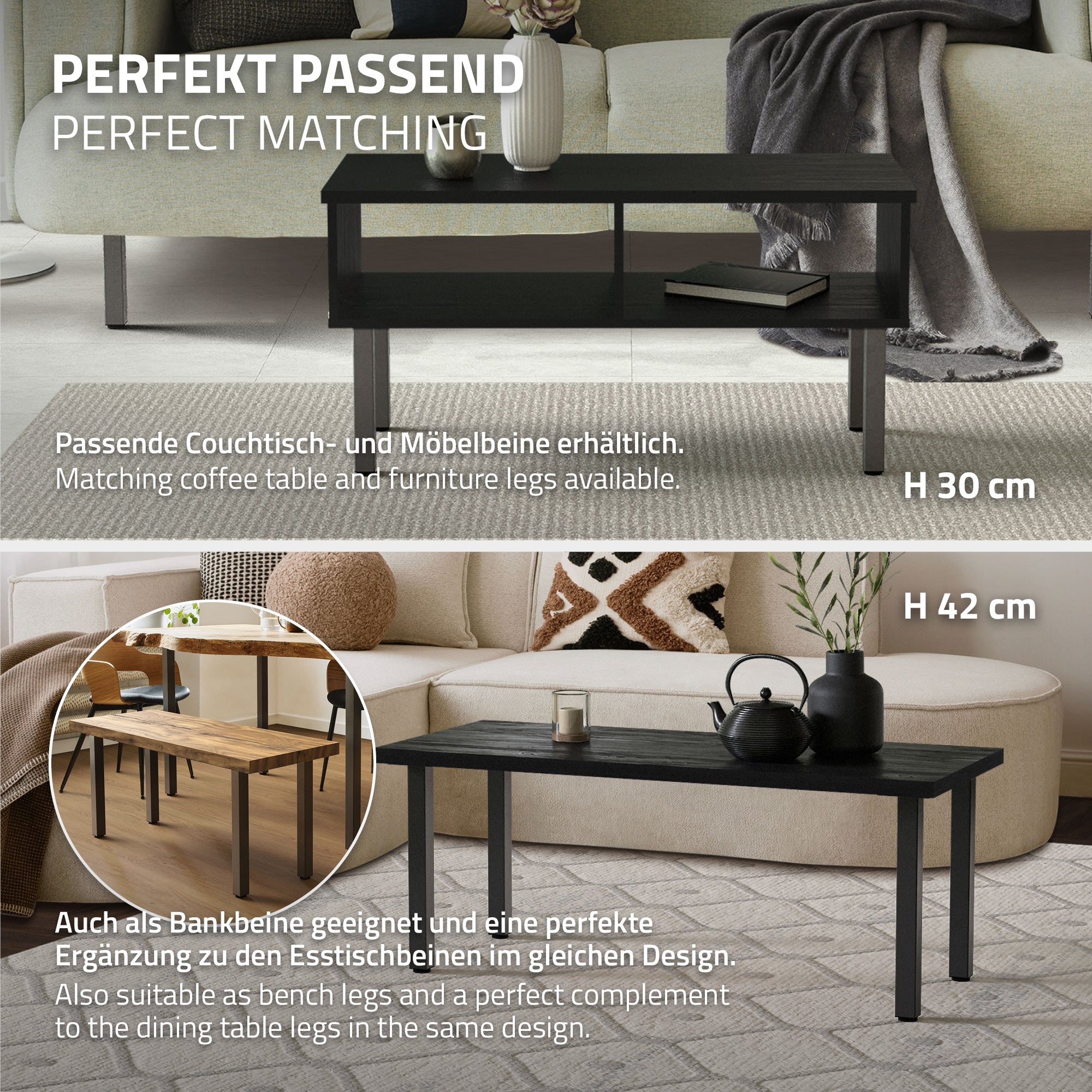 Pieds table acier I-Design 72 cm noir industriel lot 4