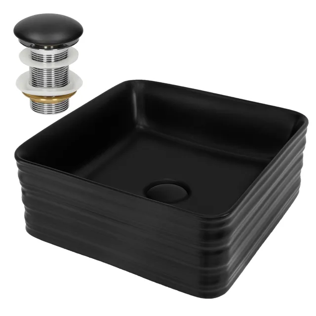ML-Design Lavabo noir céramique 39x39 avec bonde