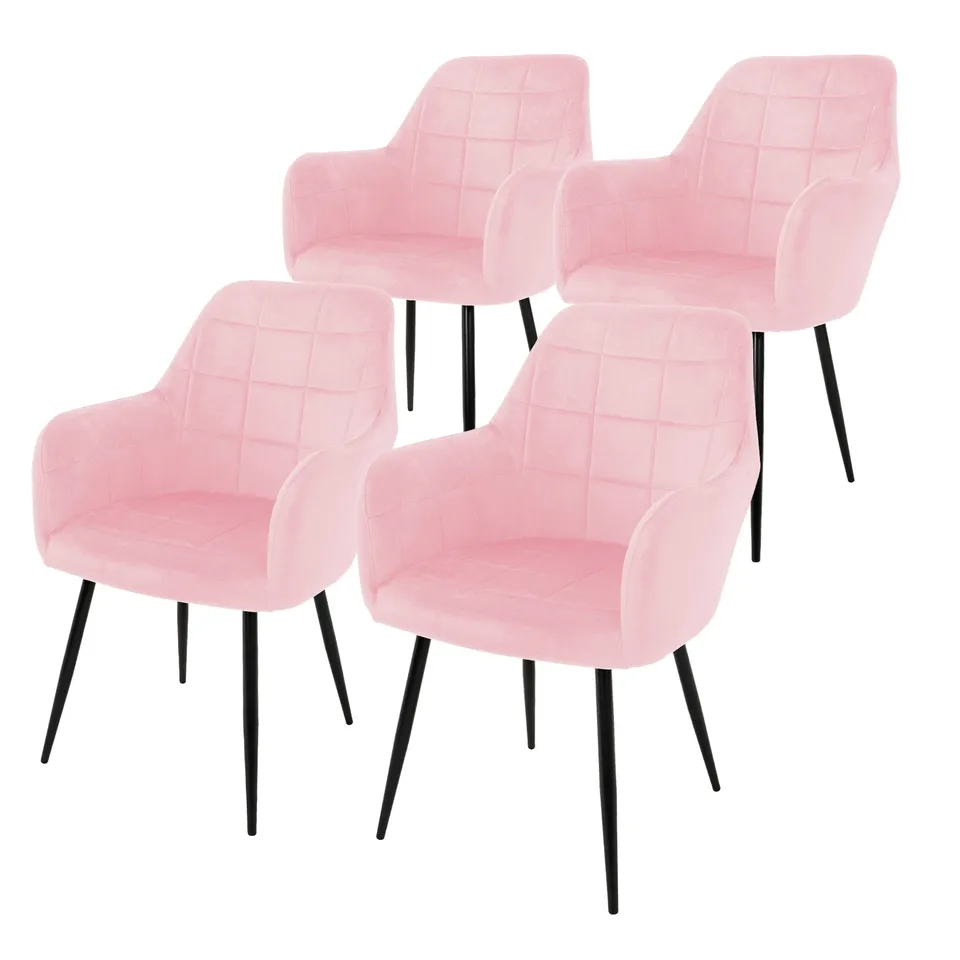 ECD Germany chaise rose velours lot de 4 avec accoudoirs