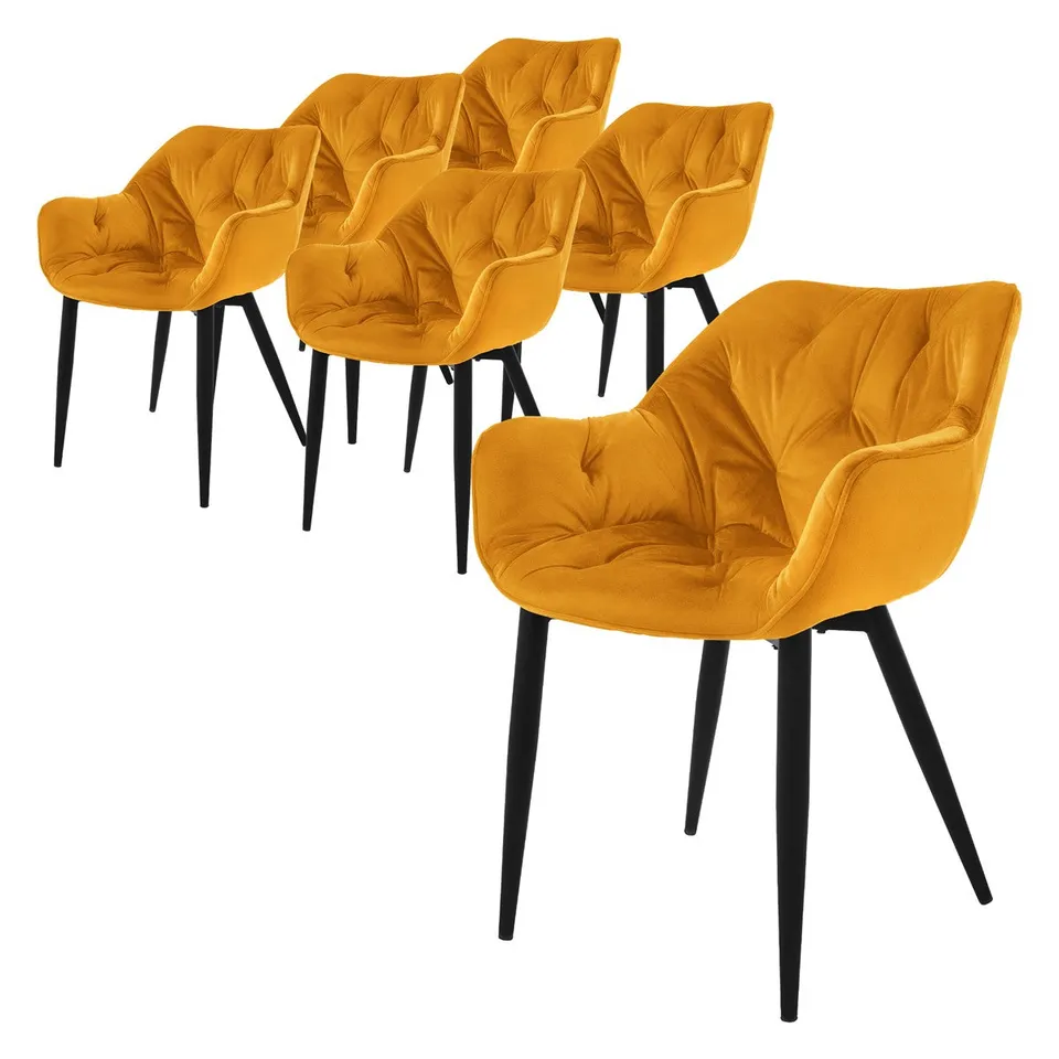 ECD Germany Möbel Lot 6 Chaises Velours Moutarde avec Accoudoirs