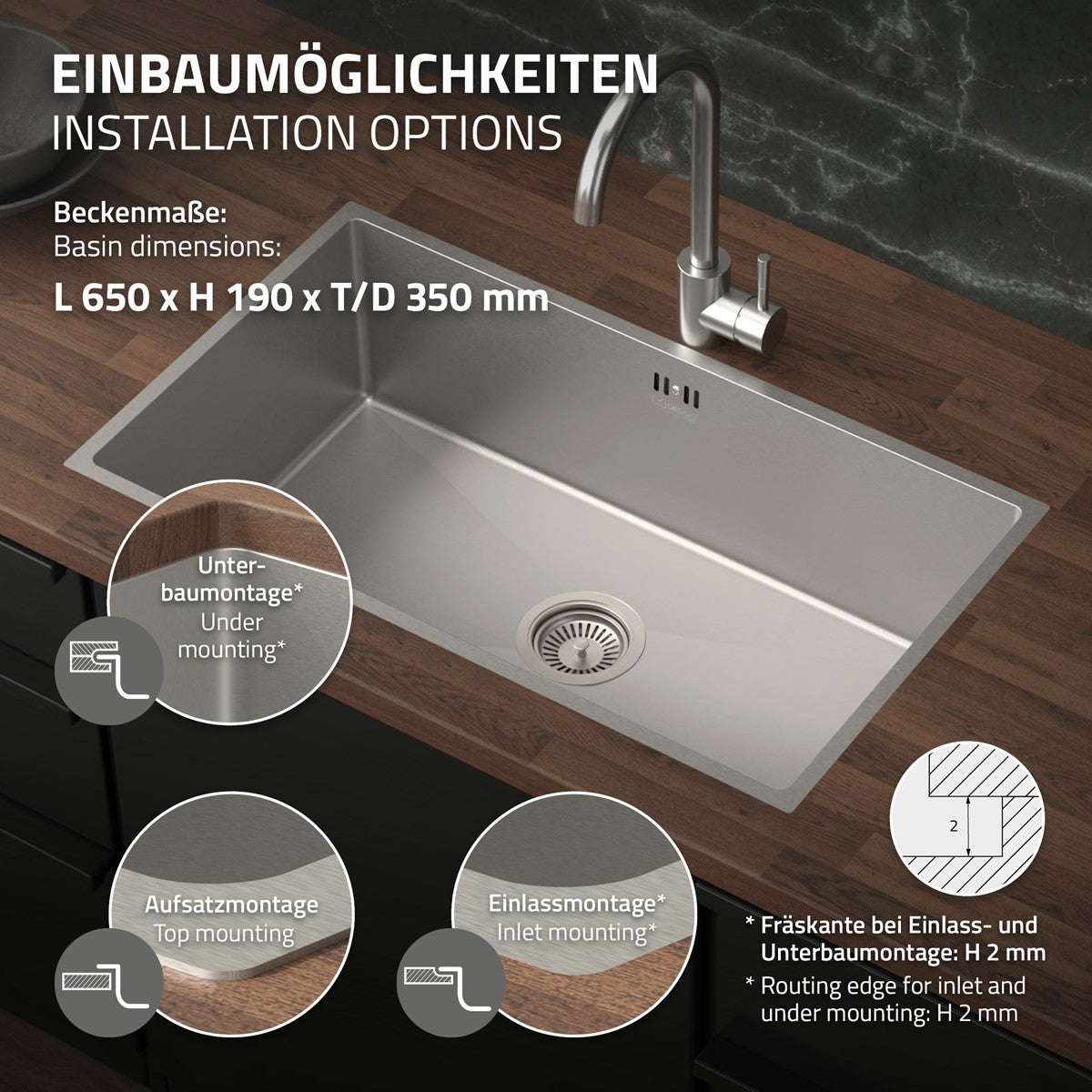 ECD Germany évier encastrable inox 70x40 cm argent
