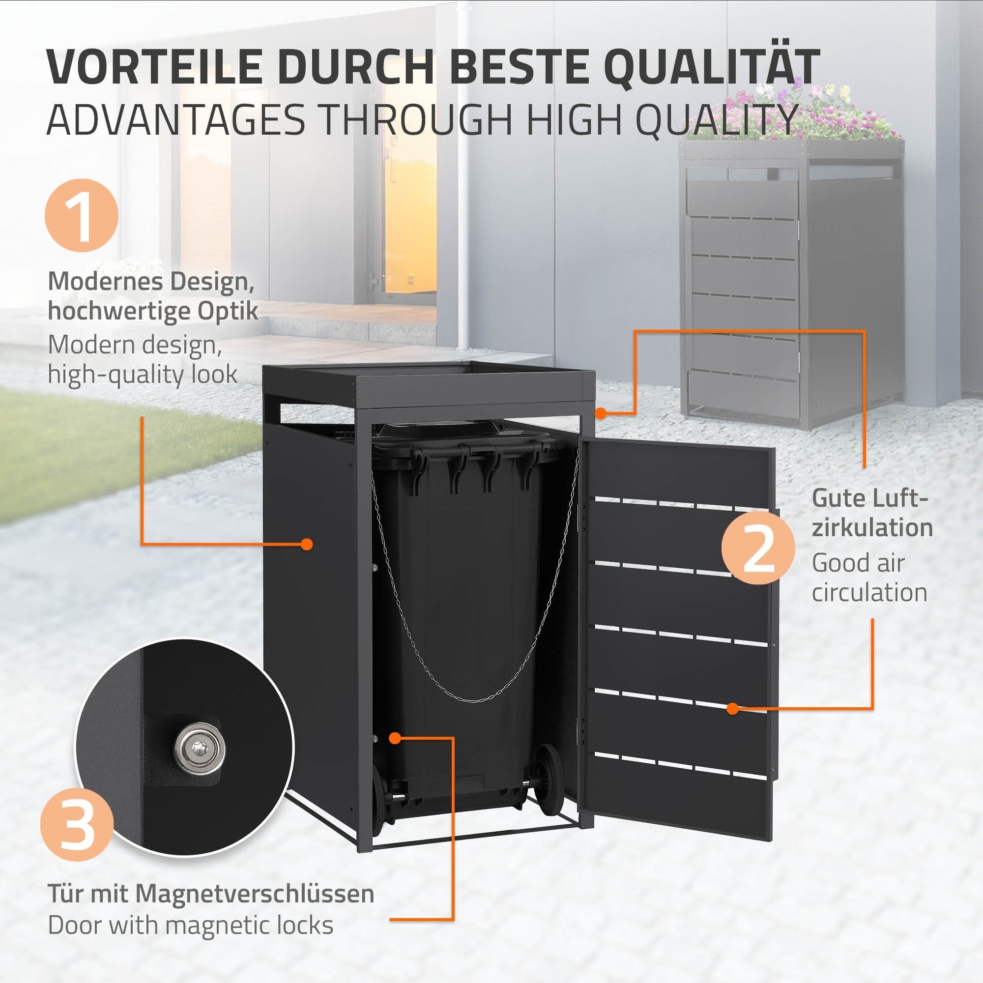 ECD Germany Garten Cache-Poubelle Acier 1 Bac Anthracite
