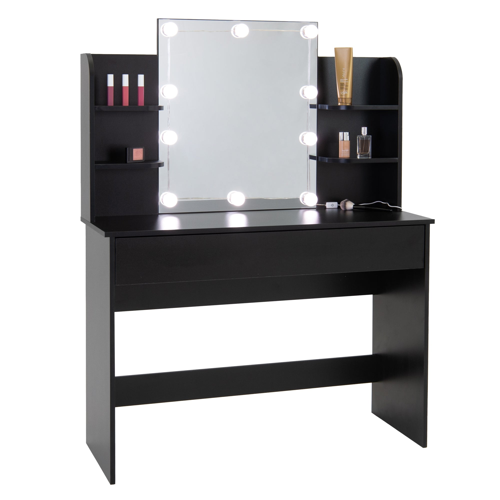 ECD Möbel coiffeuse noire LED 108 cm miroir tiroir